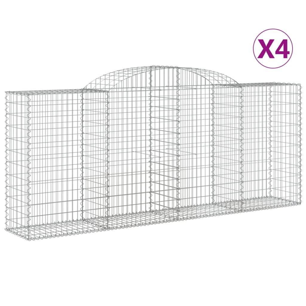 vidaXL Arched Gabion Baskets 4 pcs 300x50x120/140 cm Galvanised Iron