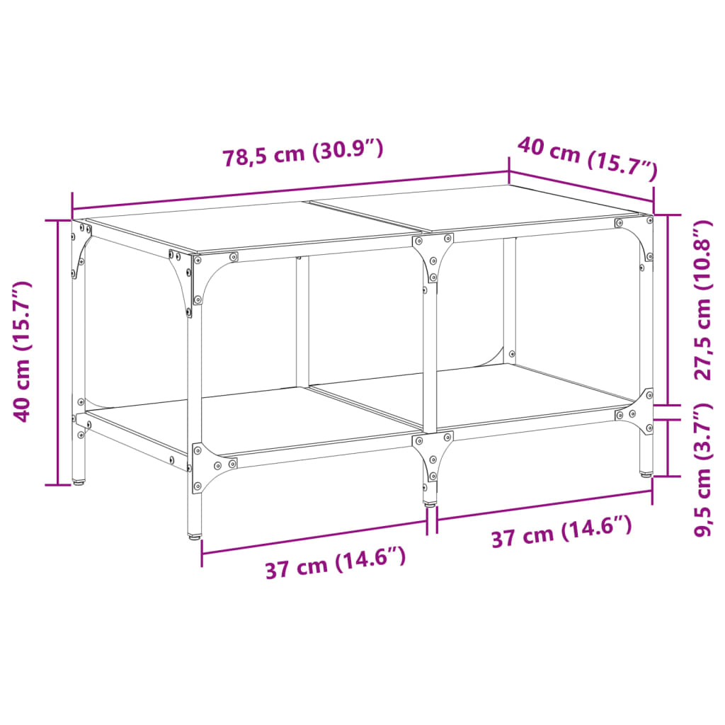 vidaXL Coffee Table with Transparent Glass Top 78.5x40x40 cm Steel