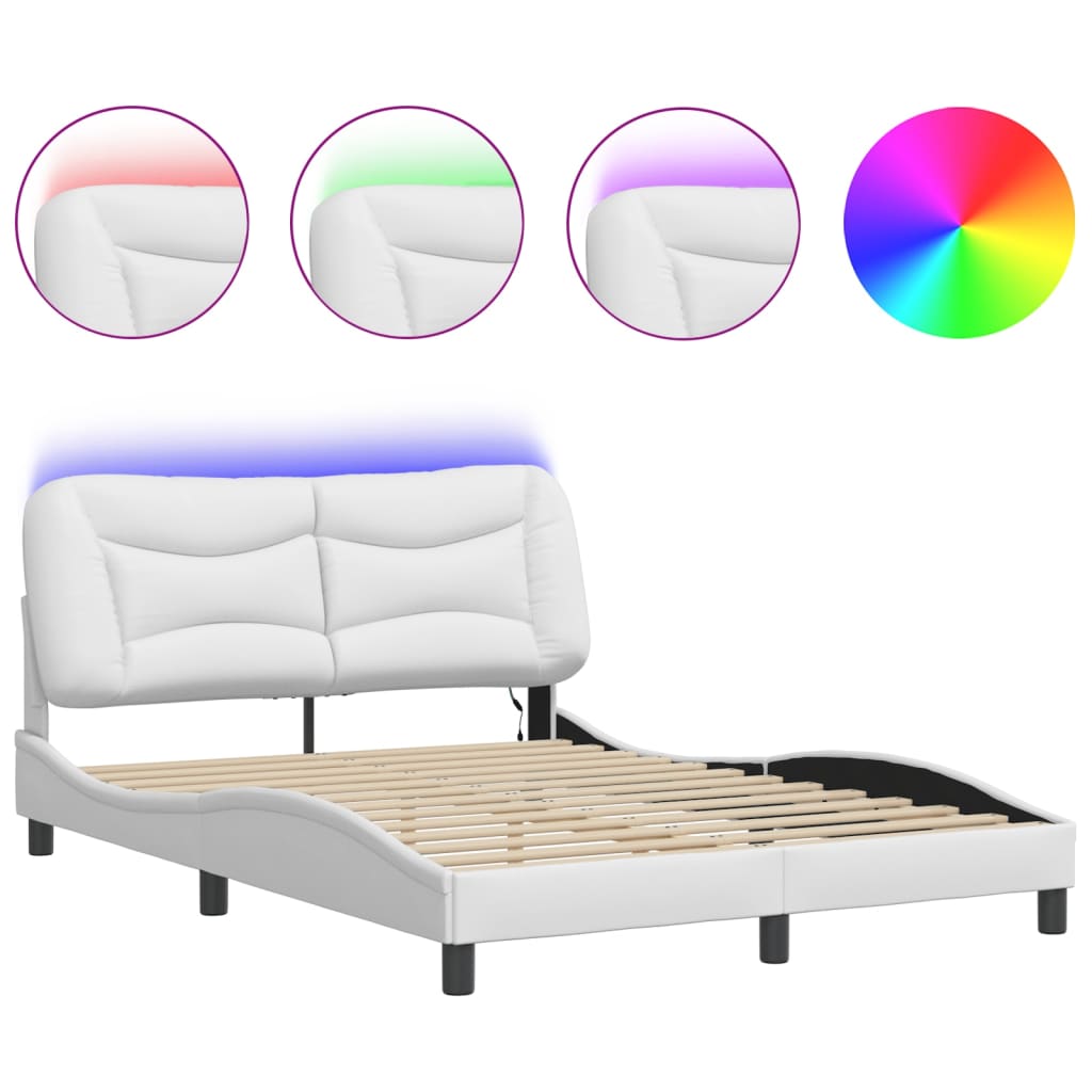 vidaXL Bed Frame with LED Lights White 140x190 cm Faux Leather