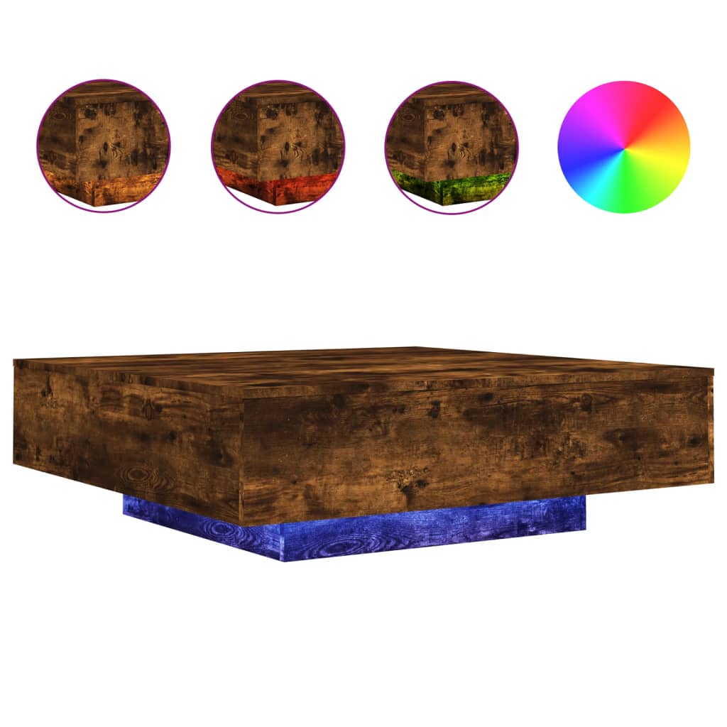 vidaXL Coffee Table with LED Lights Smoked Oak 100x100x31 cm