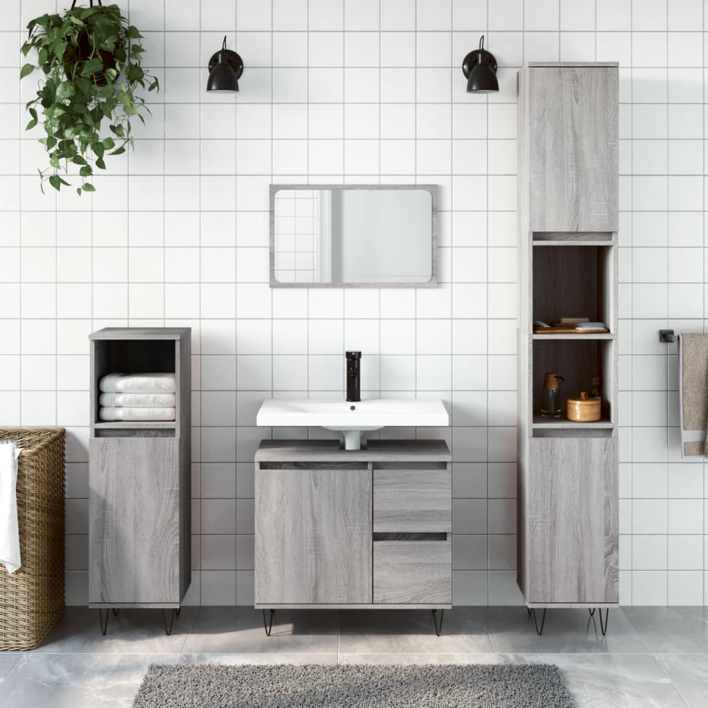 vidaXL 3 Piece Bathroom Furniture Set Grey Sonoma Engineered Wood