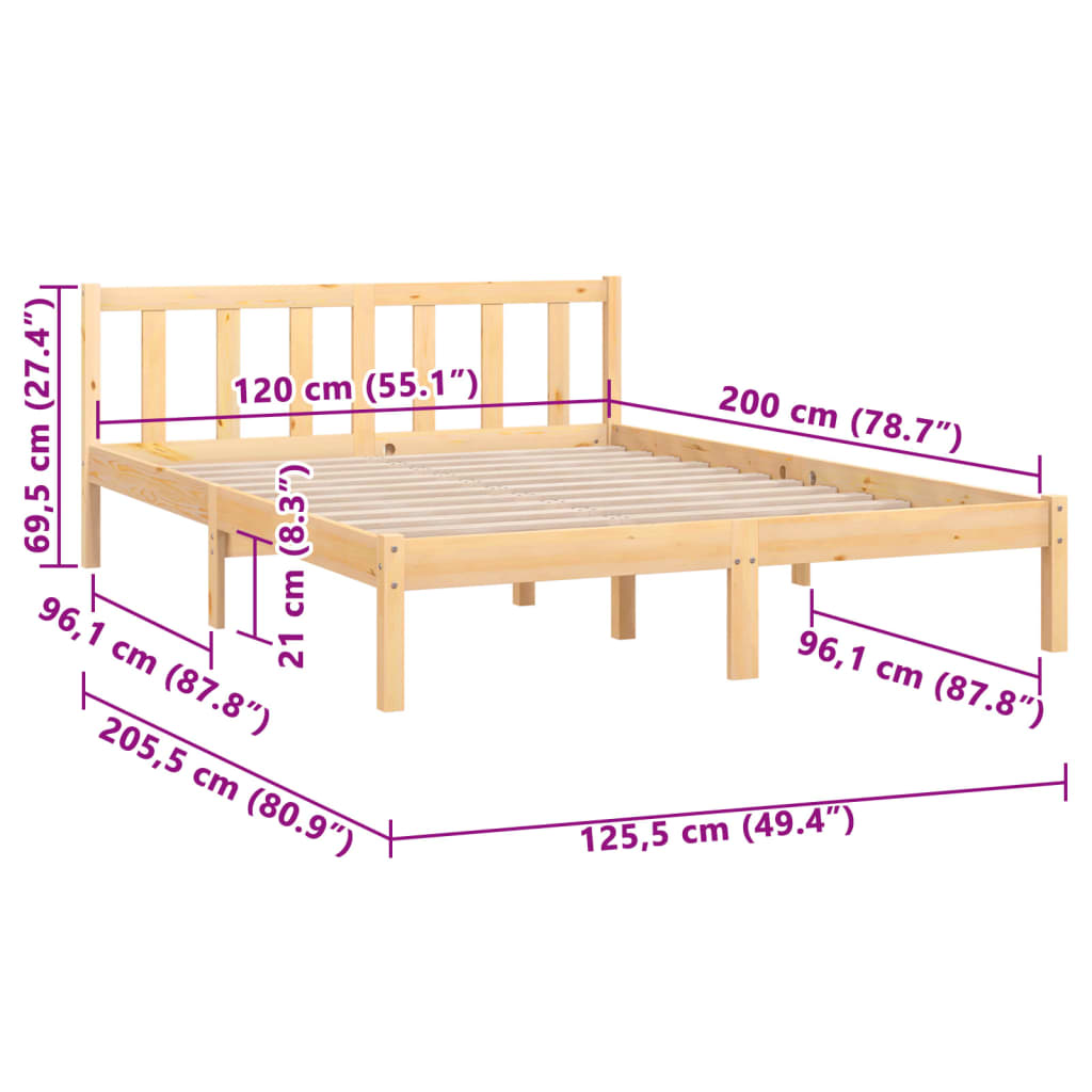 vidaXL Bed Frame without Mattress Solid Wood 120x200 cm