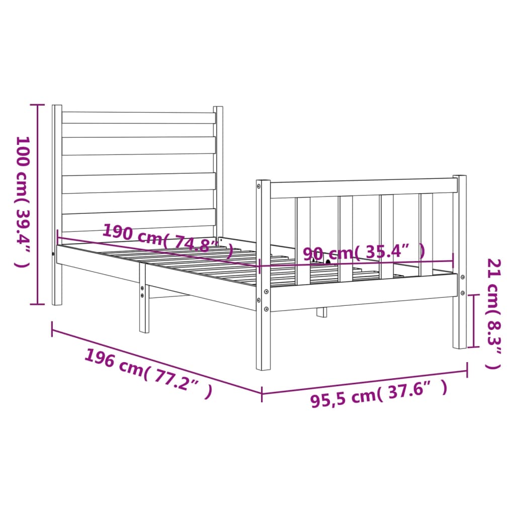 vidaXL Bed Frame without Mattress White 90x190 cm Single Solid Wood Pine