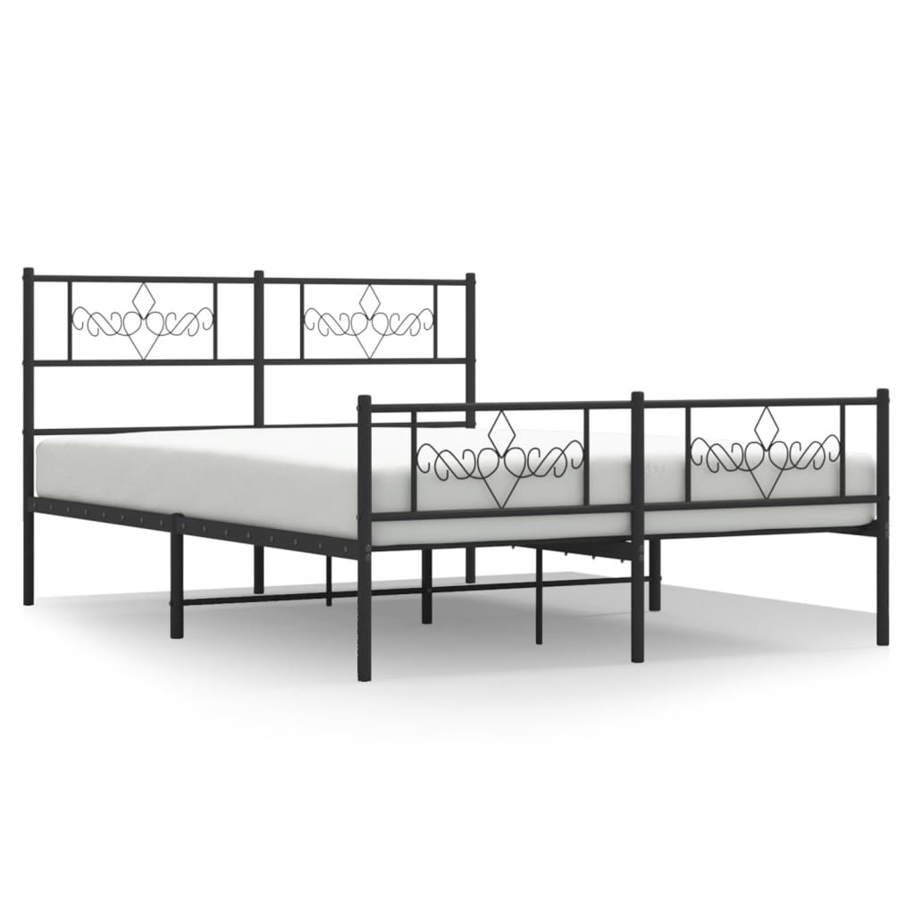 vidaXL Metal Bed Frame without Mattress with Footboard Black 140x190 cm