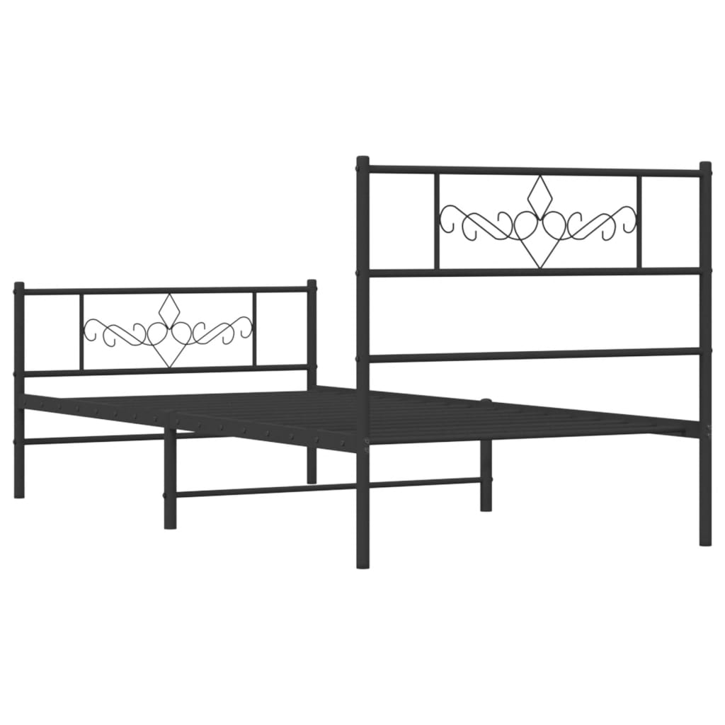 vidaXL Metal Bed Frame without Mattress with Footboard Black 100x190 cm