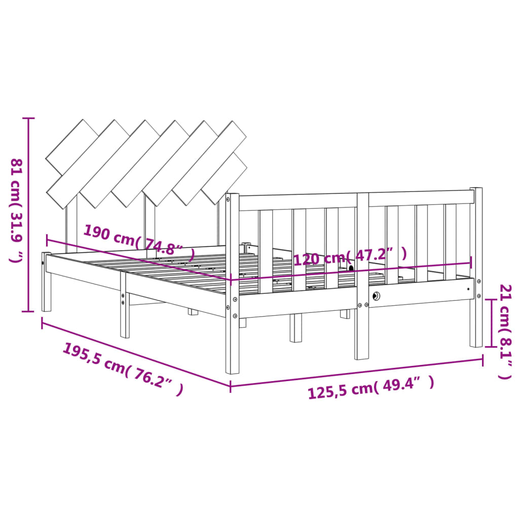 vidaXL Bed Frame without Mattress Black Small Double Solid Wood Pine