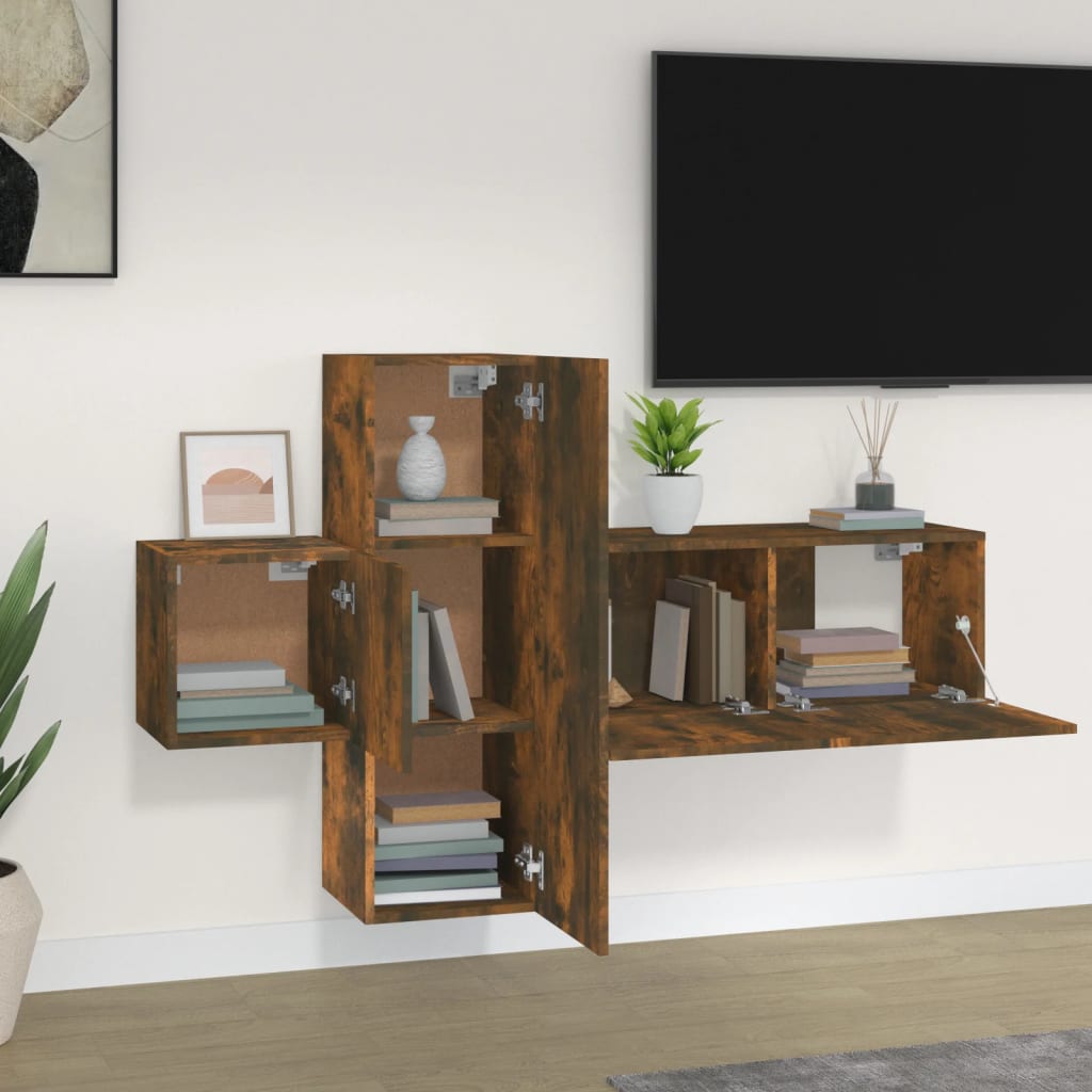 vidaXL 3 Piece TV Cabinet Set Smoked Oak Engineered Wood