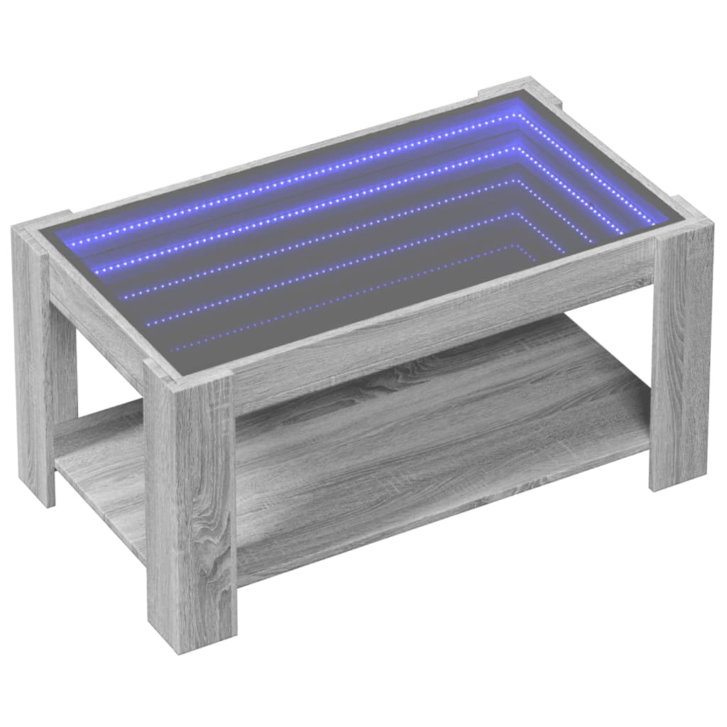 vidaXL Coffee Table with LED Grey Sonoma 93x53x45 cm Engineered Wood