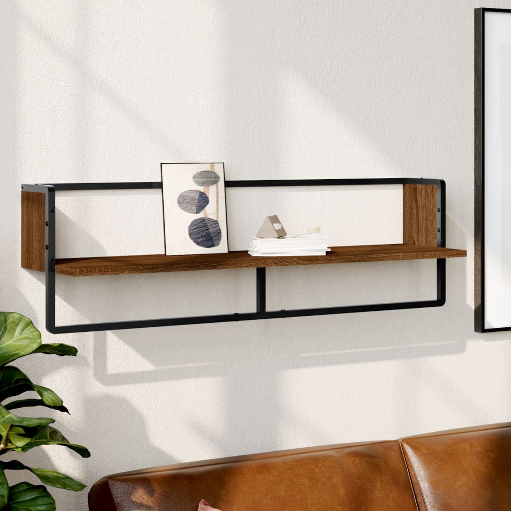 vidaXL Wall Shelf with Bar Brown Oak 100x25x30 cm