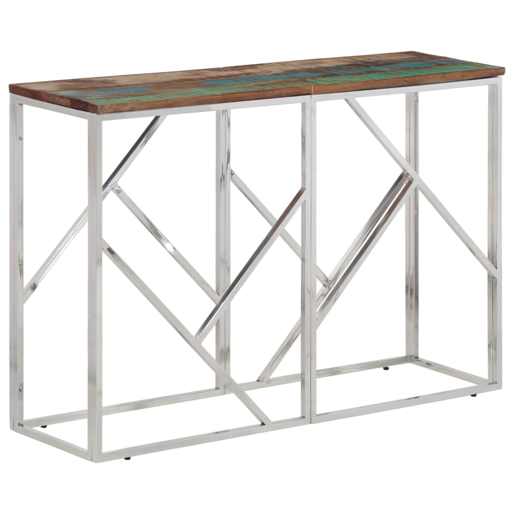 vidaXL Console Table Silver Stainless Steel and Solid Wood Reclaimed