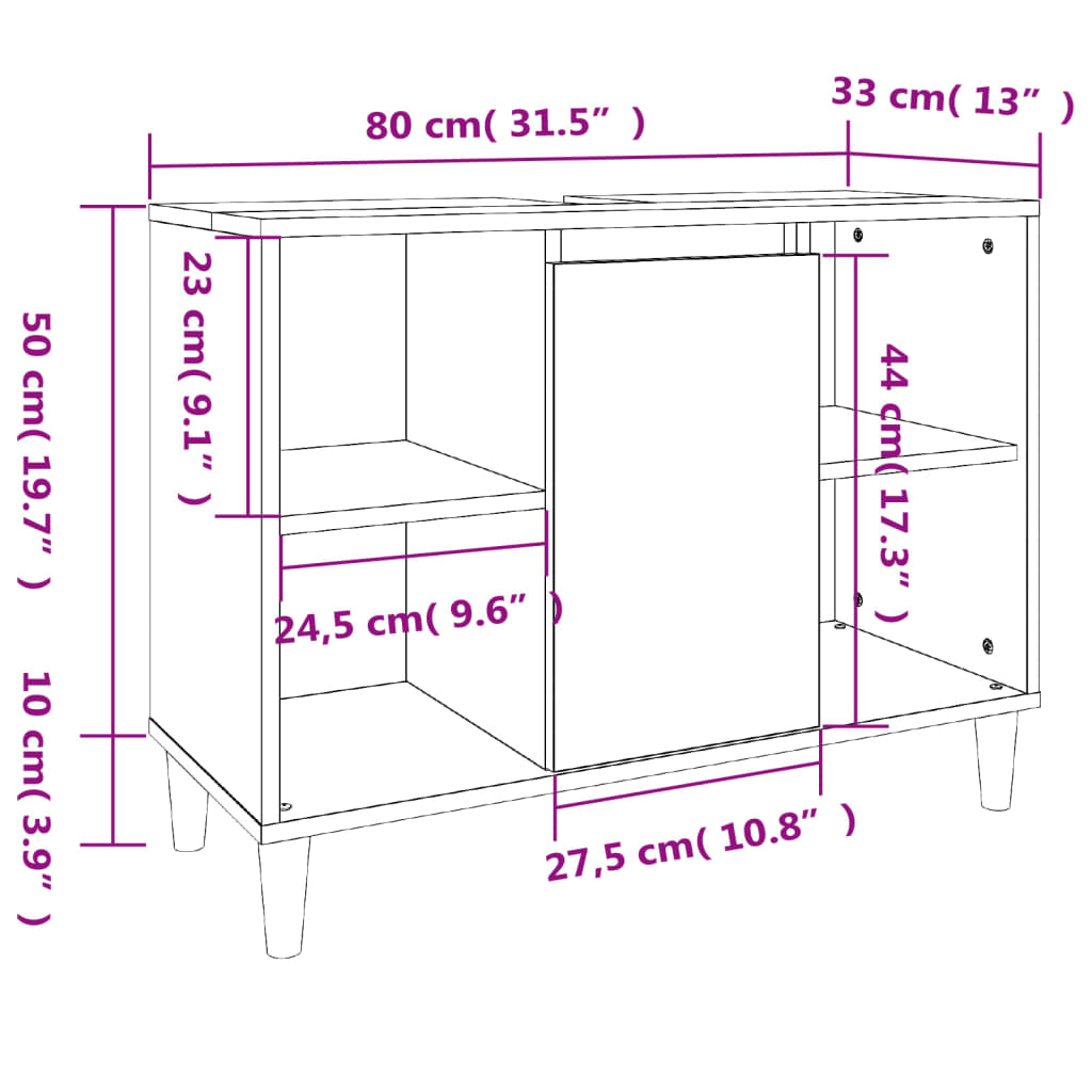 vidaXL 3 Piece Bathroom Furniture Set Smoked Oak Engineered Wood