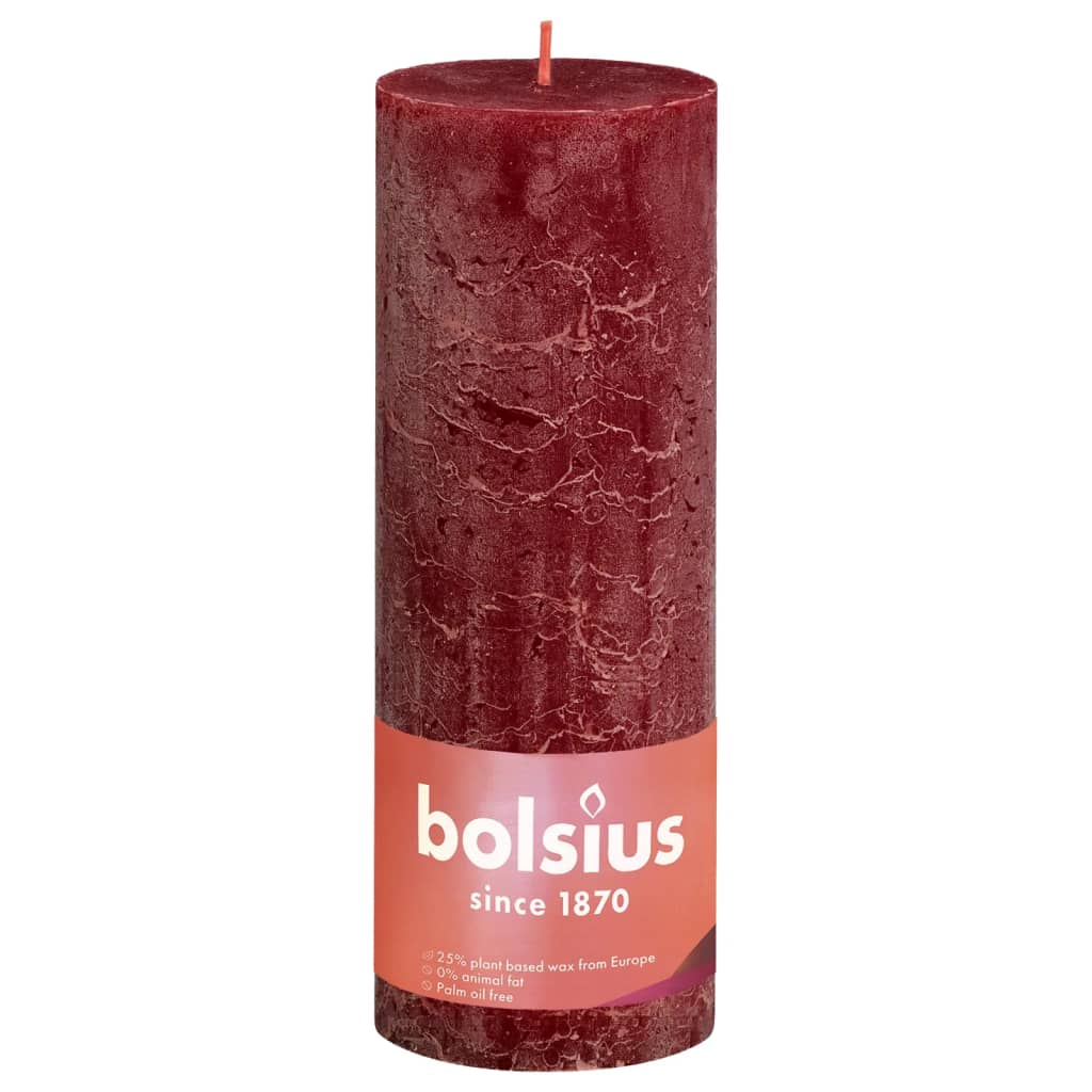 Bolsius Rustic Pillar Candles Shine 4 pcs 190x68 mm Velvet Red