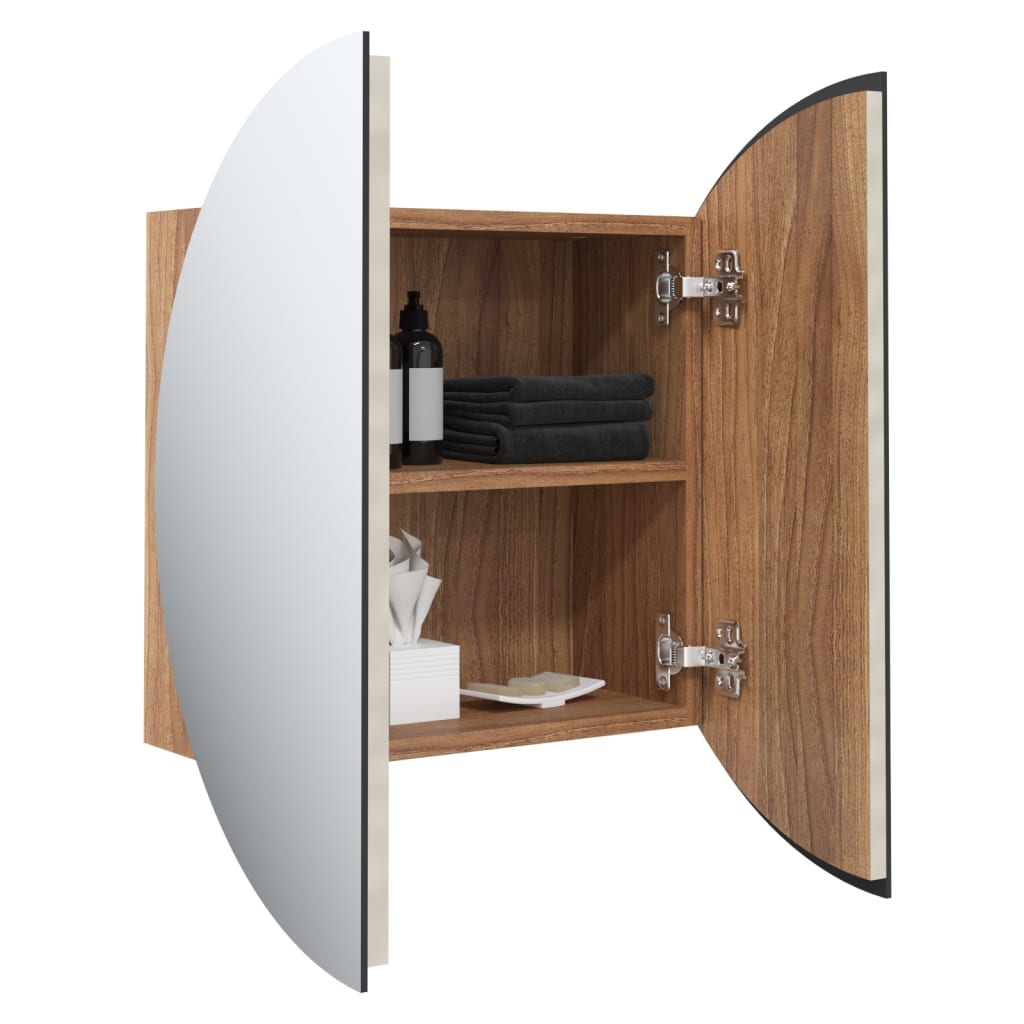 vidaXL Bathroom Cabinet with Round Mirror&LED Oak 47x47x17.5 cm