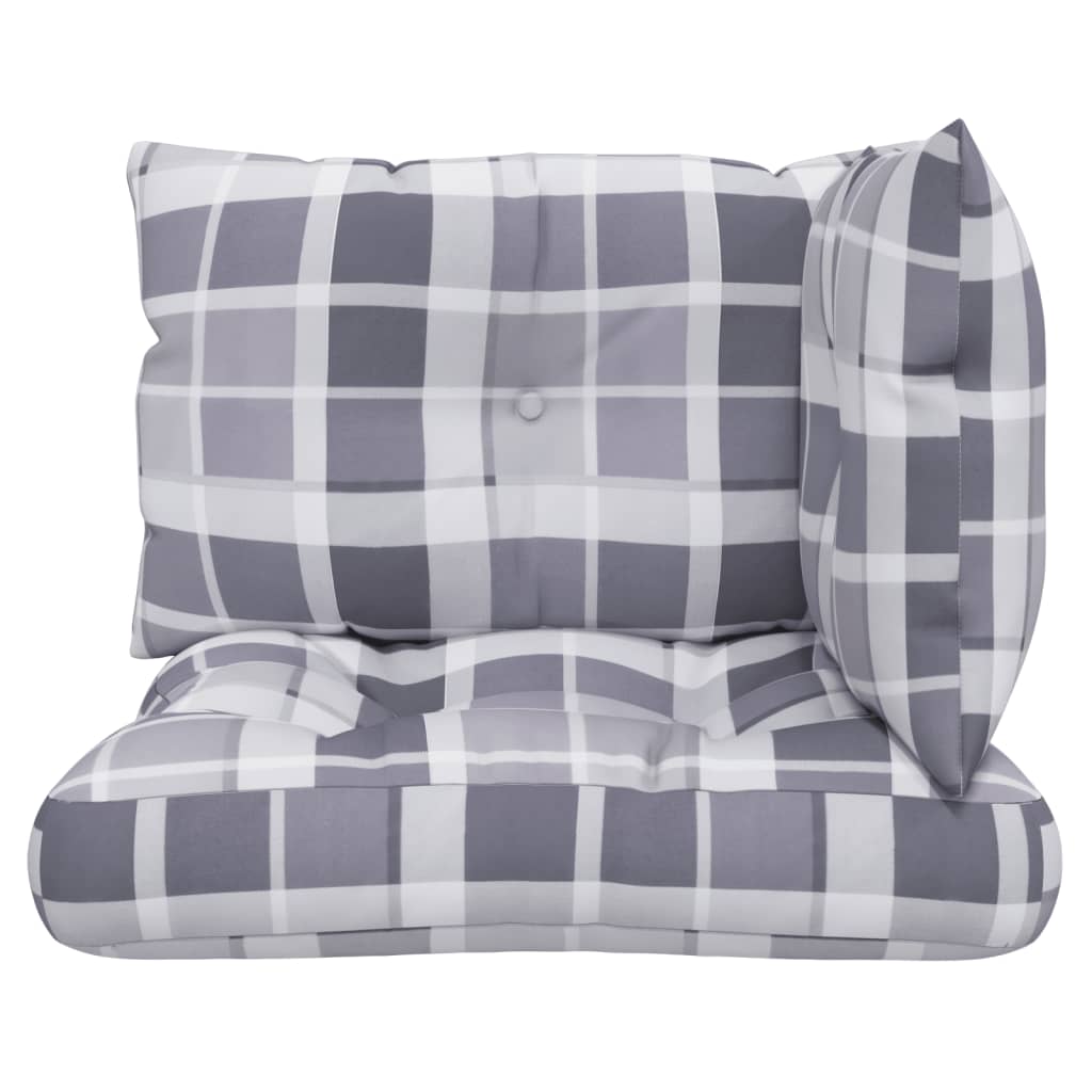 vidaXL Pallet Cushions 3 pcs Grey Check Pattern Fabric