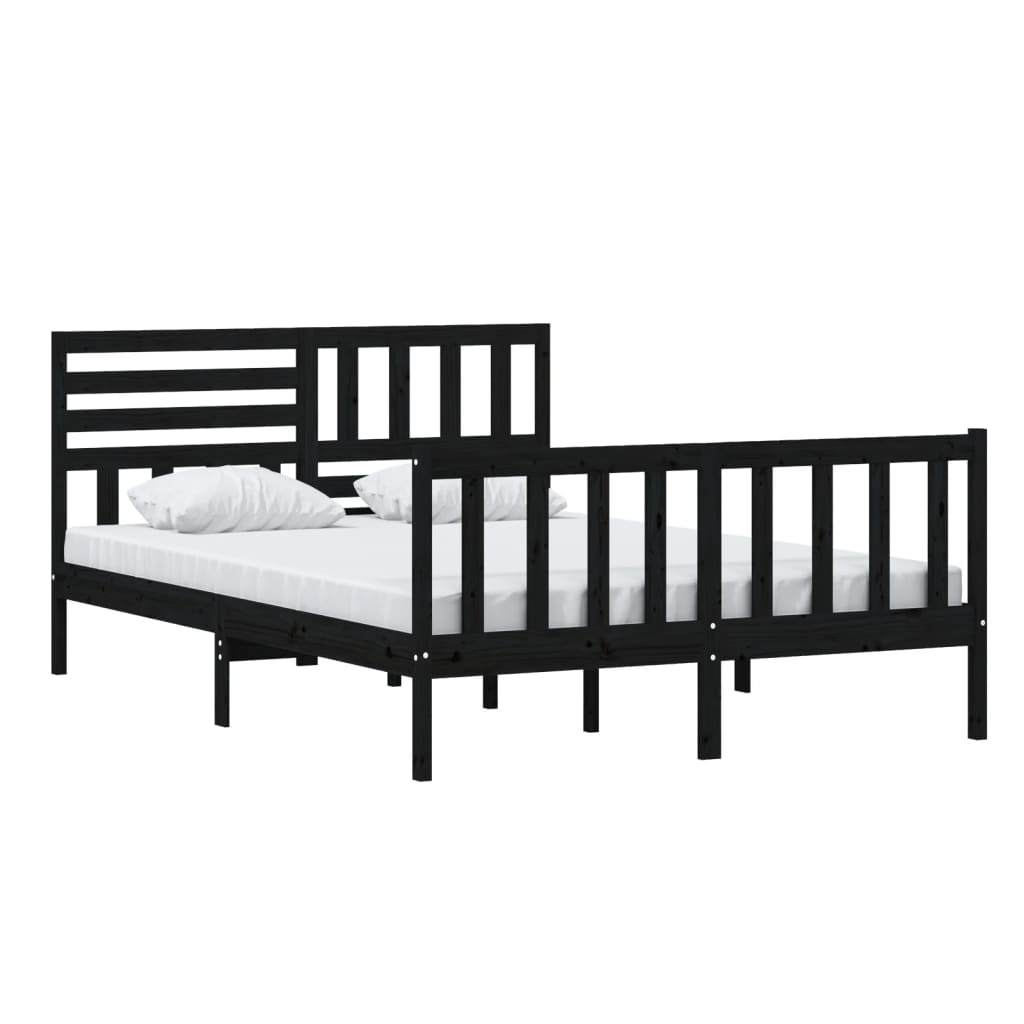 vidaXL Bed Frame without Mattress Black Solid Wood 140x200 cm (810086+814148)