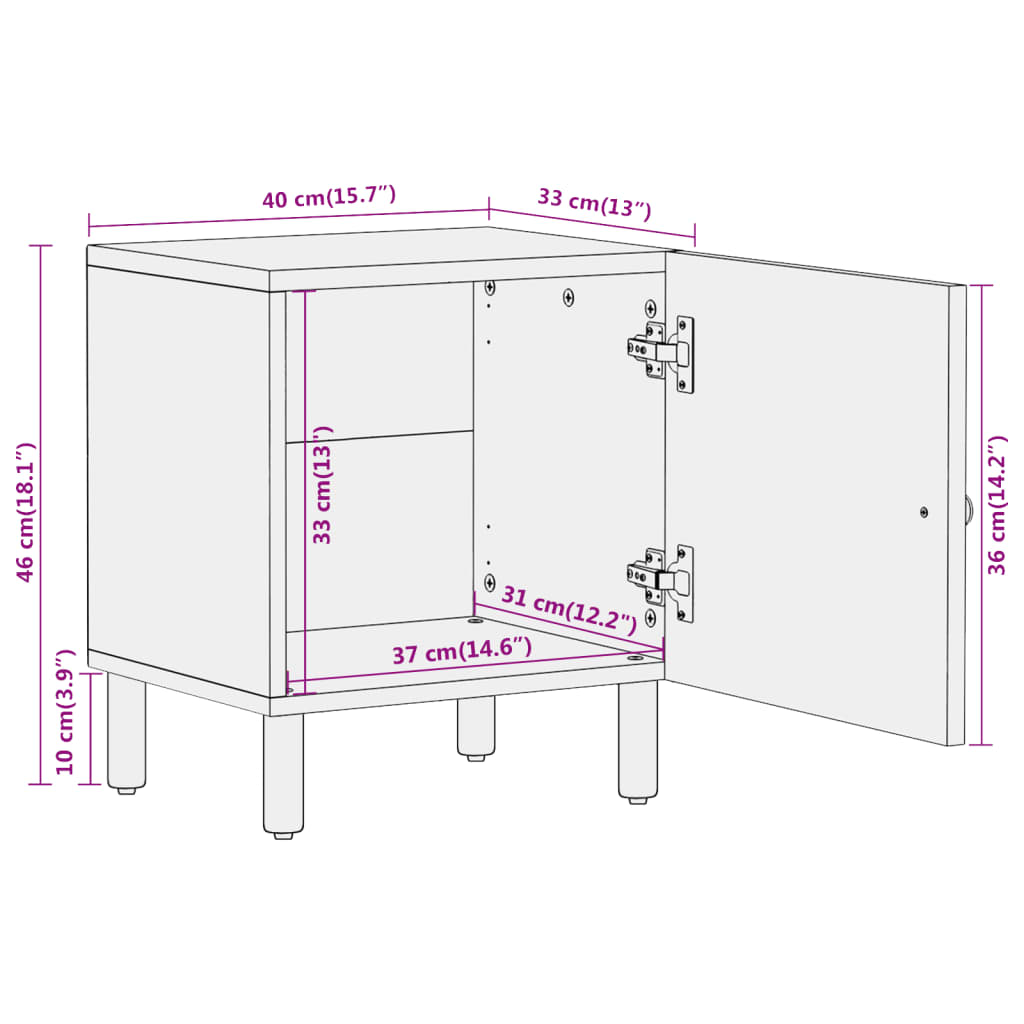 vidaXL Bedside Cabinet 40x33x46 cm Solid Wood Mango