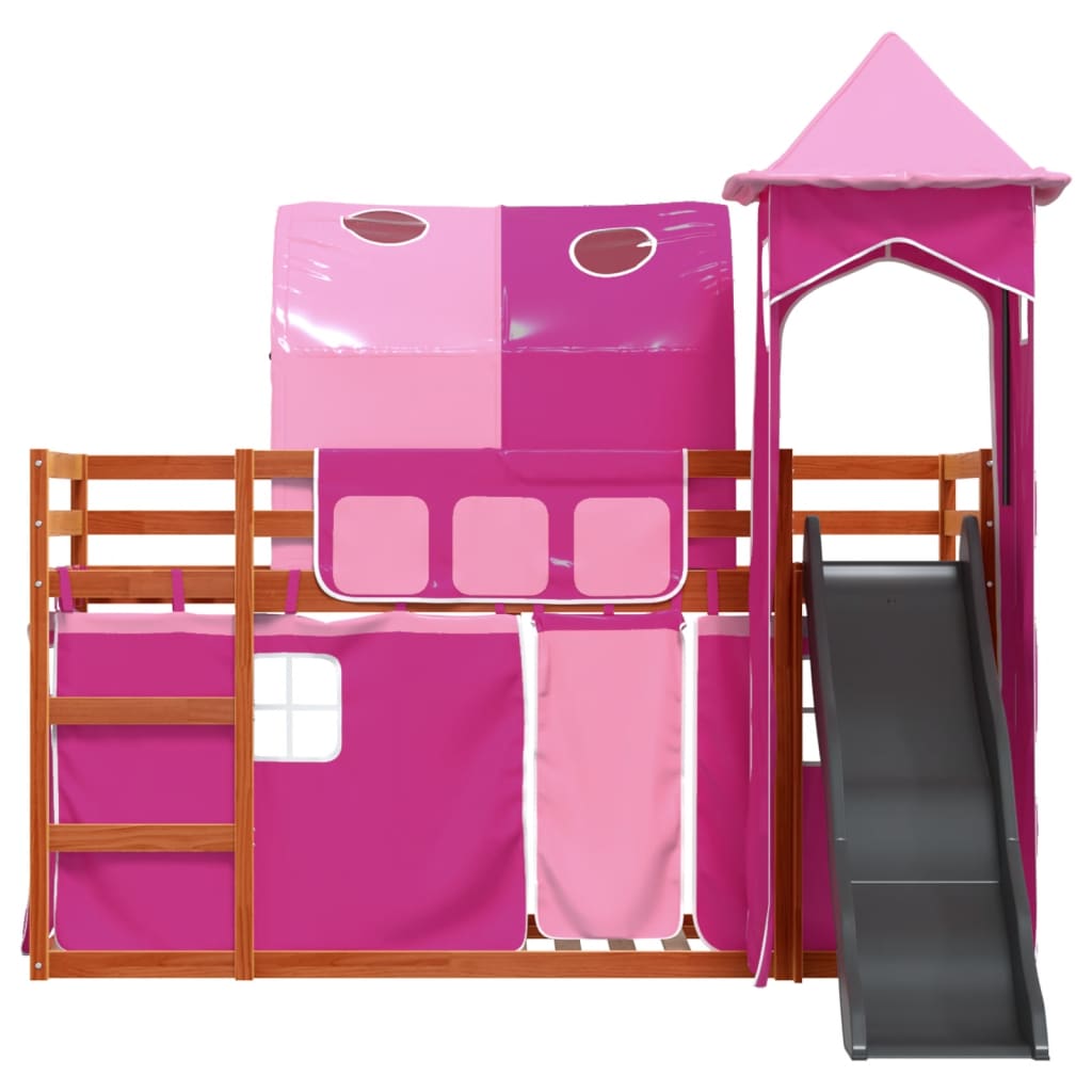 vidaXL Bunk Bed without Mattress with Slide and Curtains Pink 80x200 cm