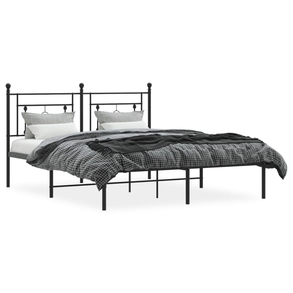 vidaXL Metal Bed Frame with Headboard Black 160x200 cm