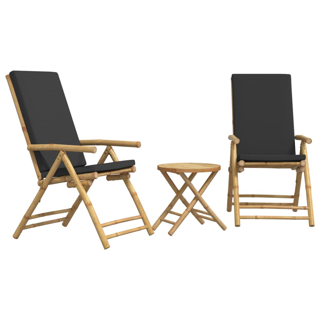 vidaXL 3 Piece Folding Bistro set with Dark Grey Cushions Bamboo