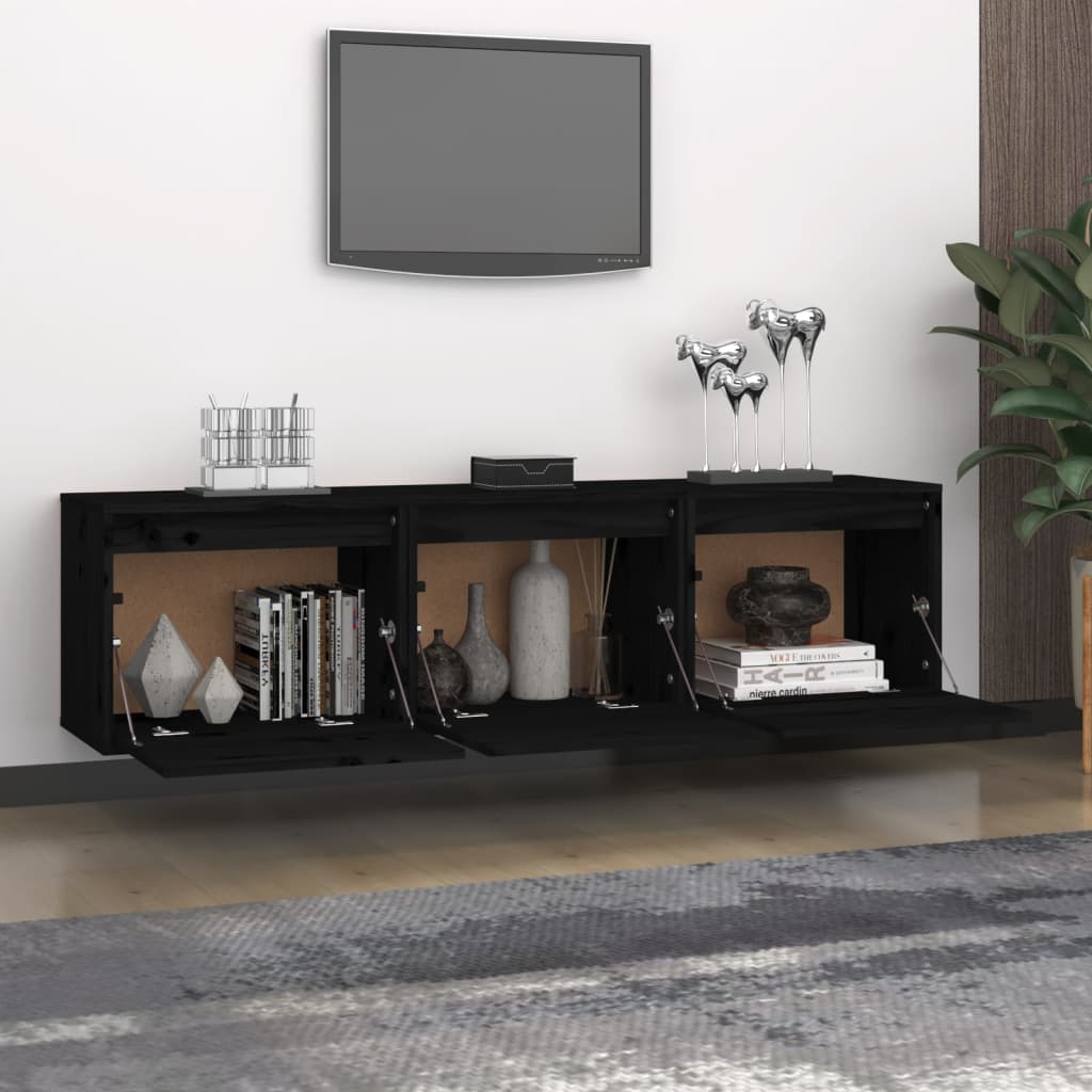 vidaXL TV Cabinets 3 pcs Black Solid Wood Pine