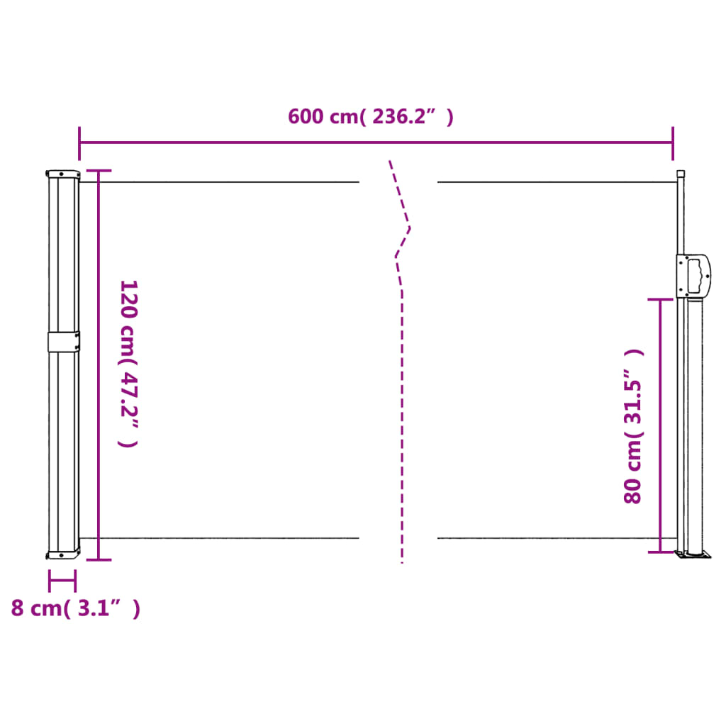 vidaXL Retractable Side Awning Red 120x600 cm