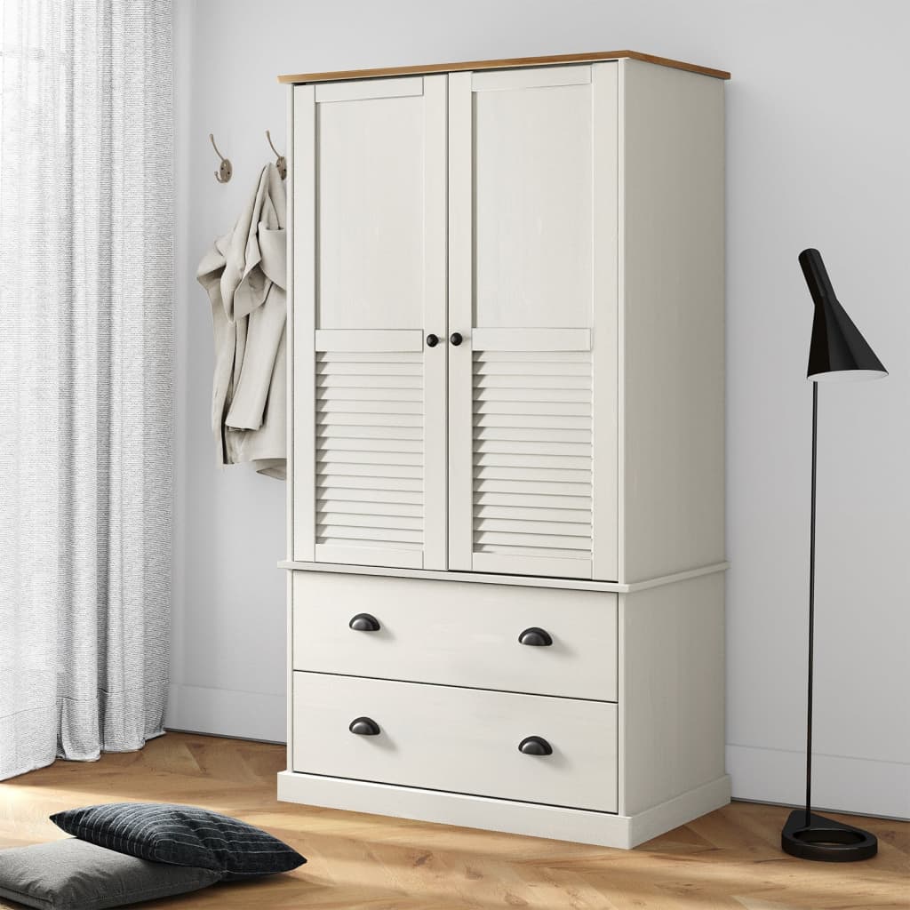 vidaXL Wardrobe VIGO White 90x55x176 cm Solid Wood Pine