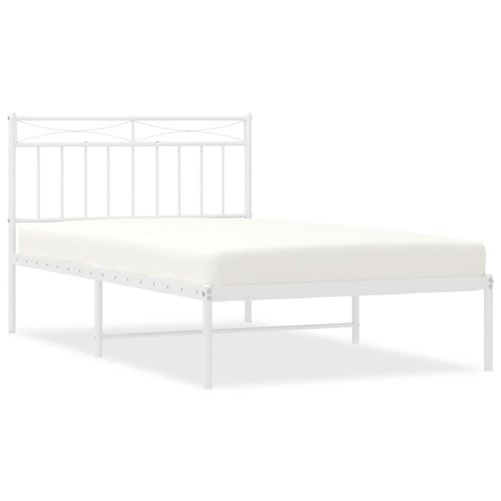 vidaXL Metal Bed Frame without Mattress with Headboard White 107x203 cm