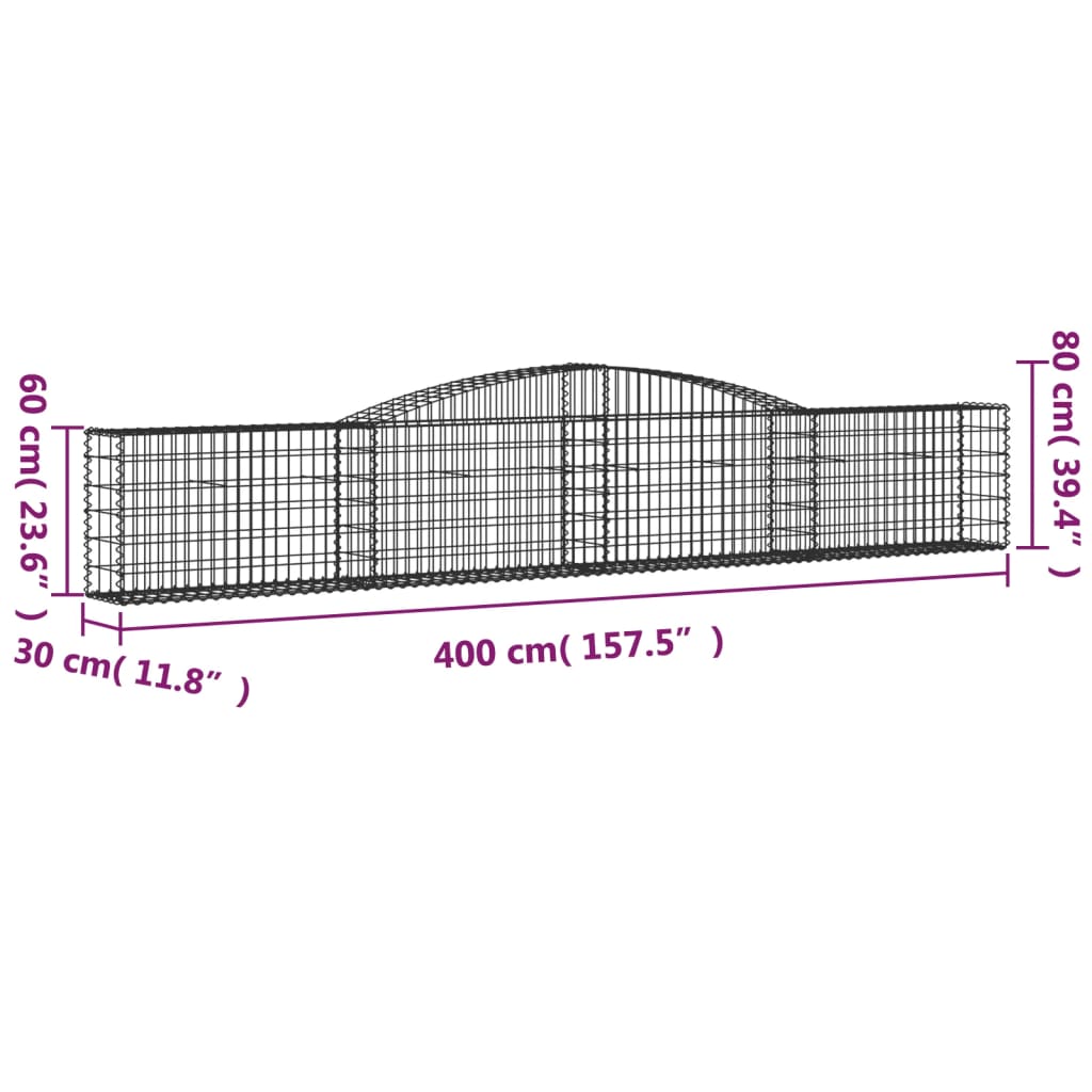 vidaXL Arched Gabion Baskets 8 pcs 400x30x60/80 cm Galvanised Iron