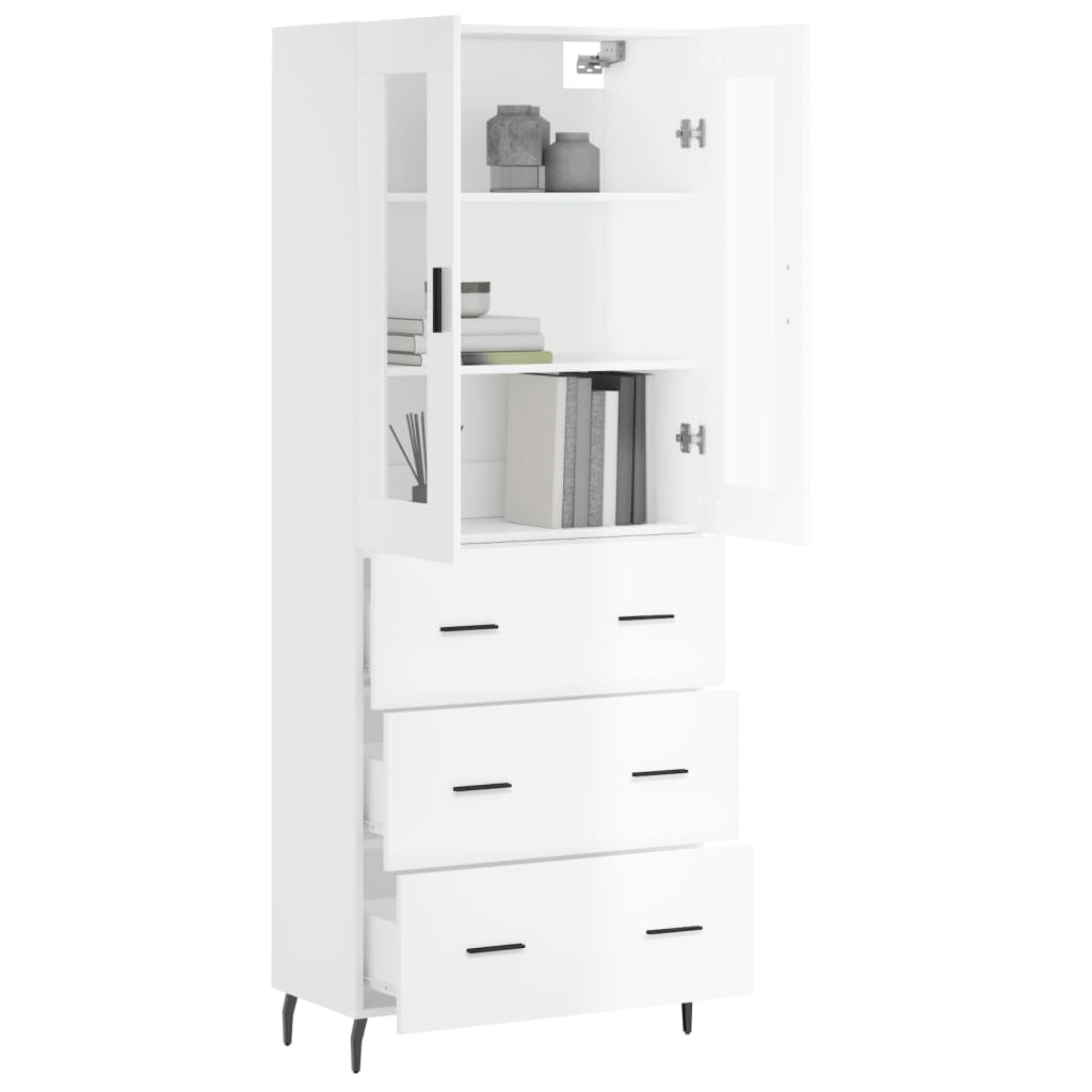 vidaXL Highboard High Gloss White 69.5x34x180 cm Engineered Wood