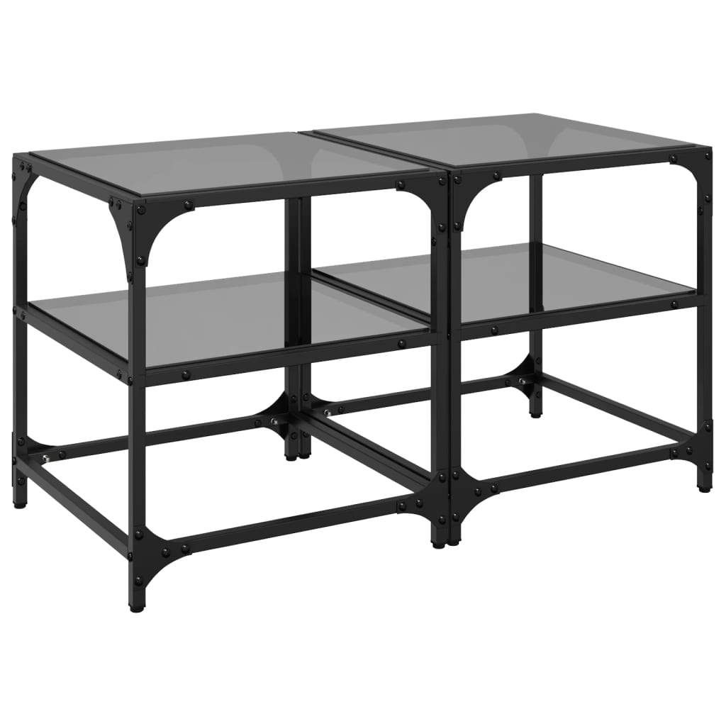 vidaXL Coffee Tables with Black Glass Top 2 pcs 40x40x45 cm Steel