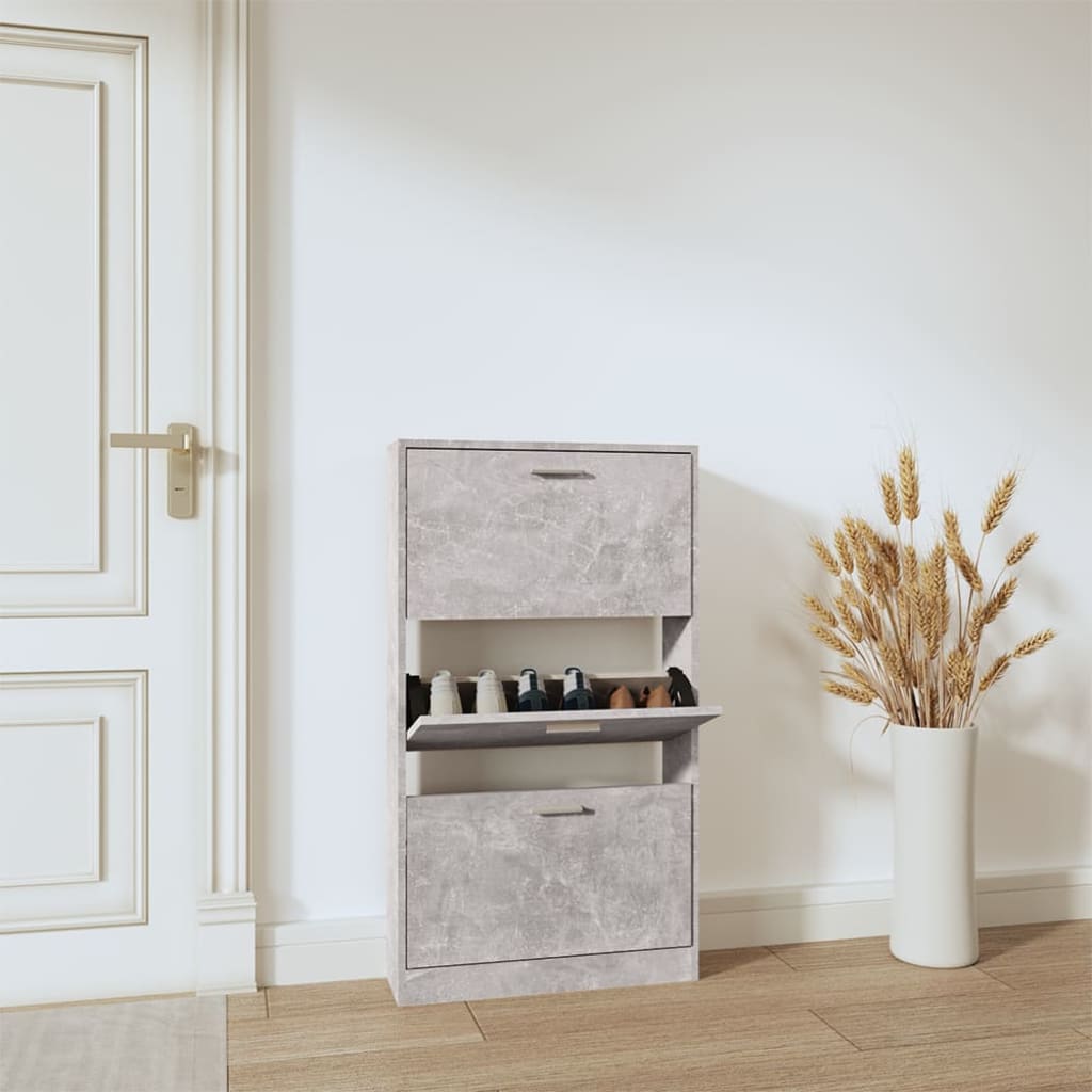 vidaXL Shoe Cabinet Concrete Grey 59x17x108 cm Engineered Wood
