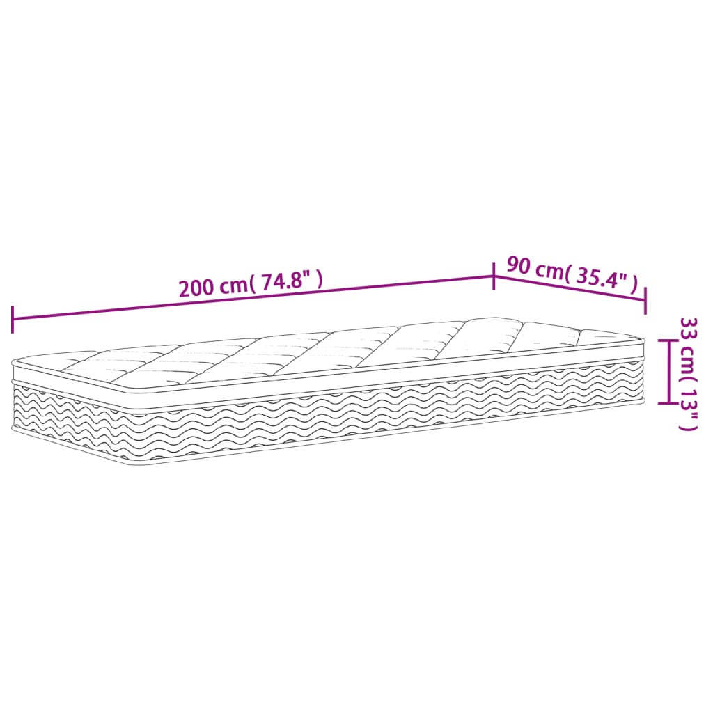 vidaXL Pocket Spring Mattress Medium Plus 90x200 cm