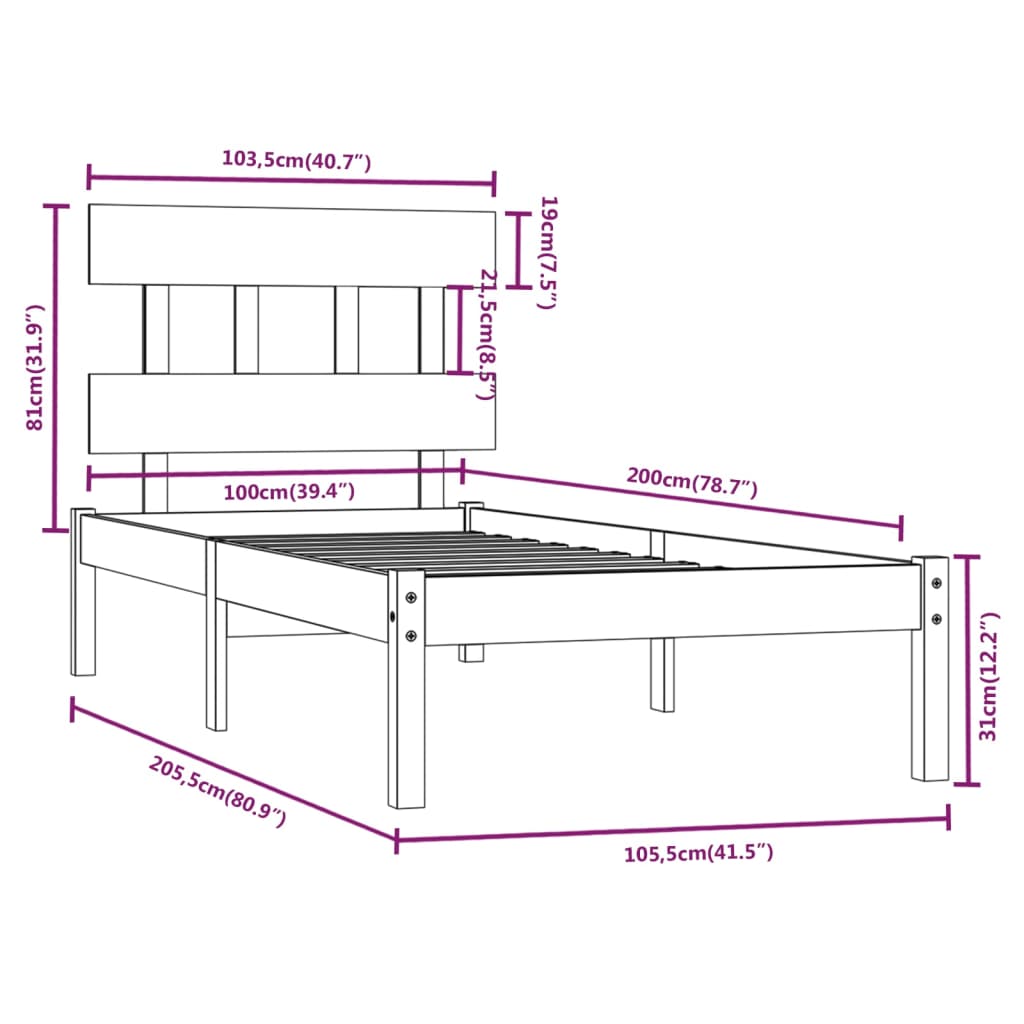 vidaXL Bed Frame without Mattress 100x200 cm Solid Wood