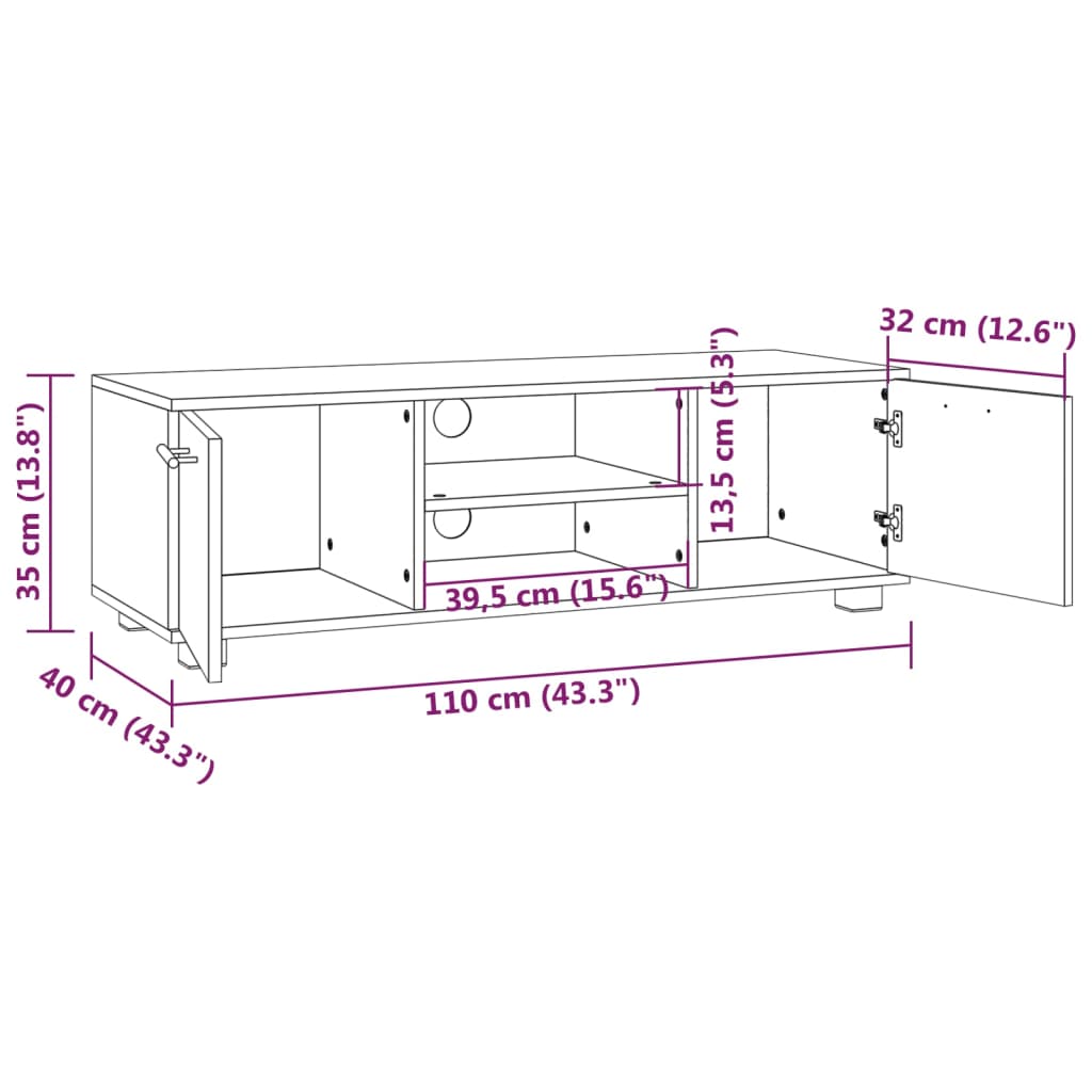 vidaXL TV Cabinet Smoked Oak 110x40x35 cm Engineered Wood