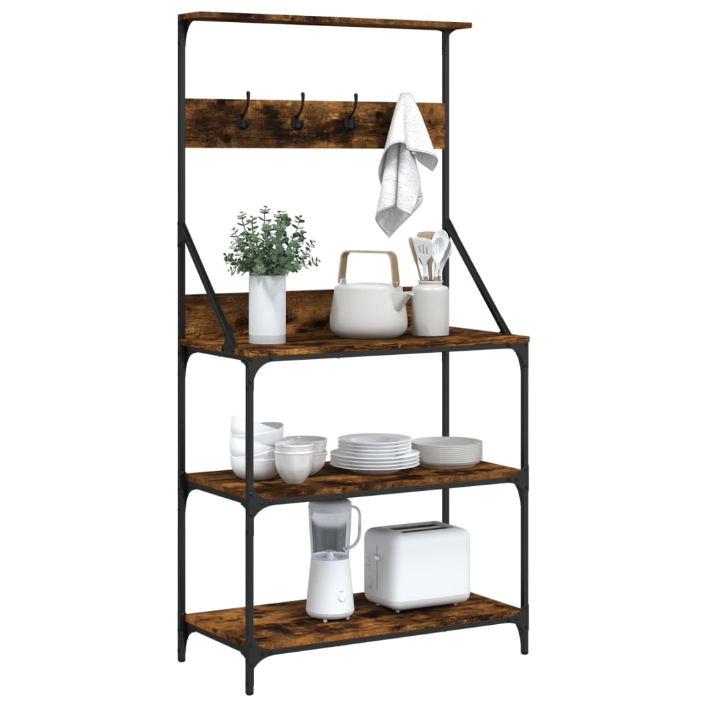 vidaXL Baker's Rack with Hooks 4-Tier Smoked Oak Engineered Wood