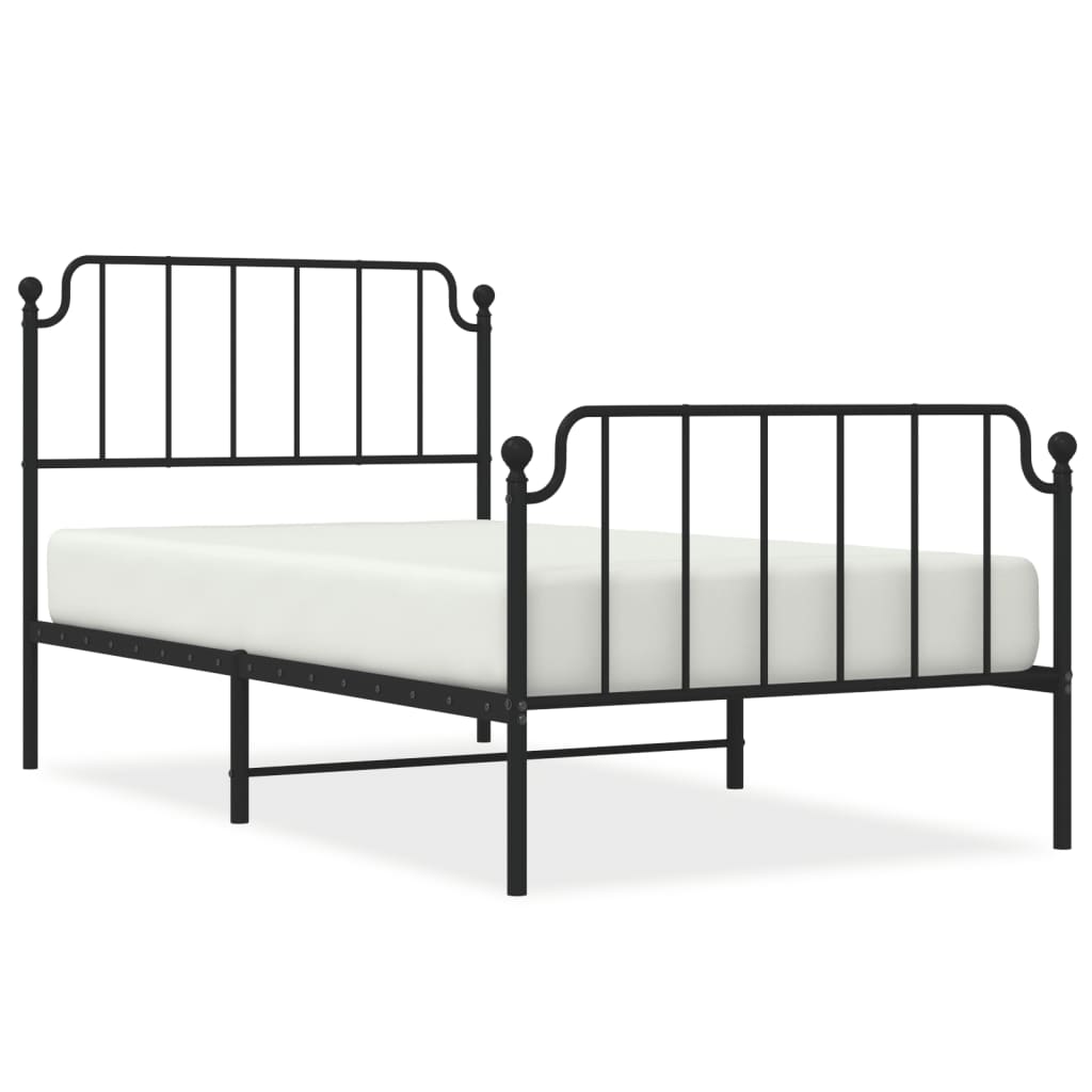 vidaXL Metal Bed Frame without Mattress with Footboard Black 100x190 cm