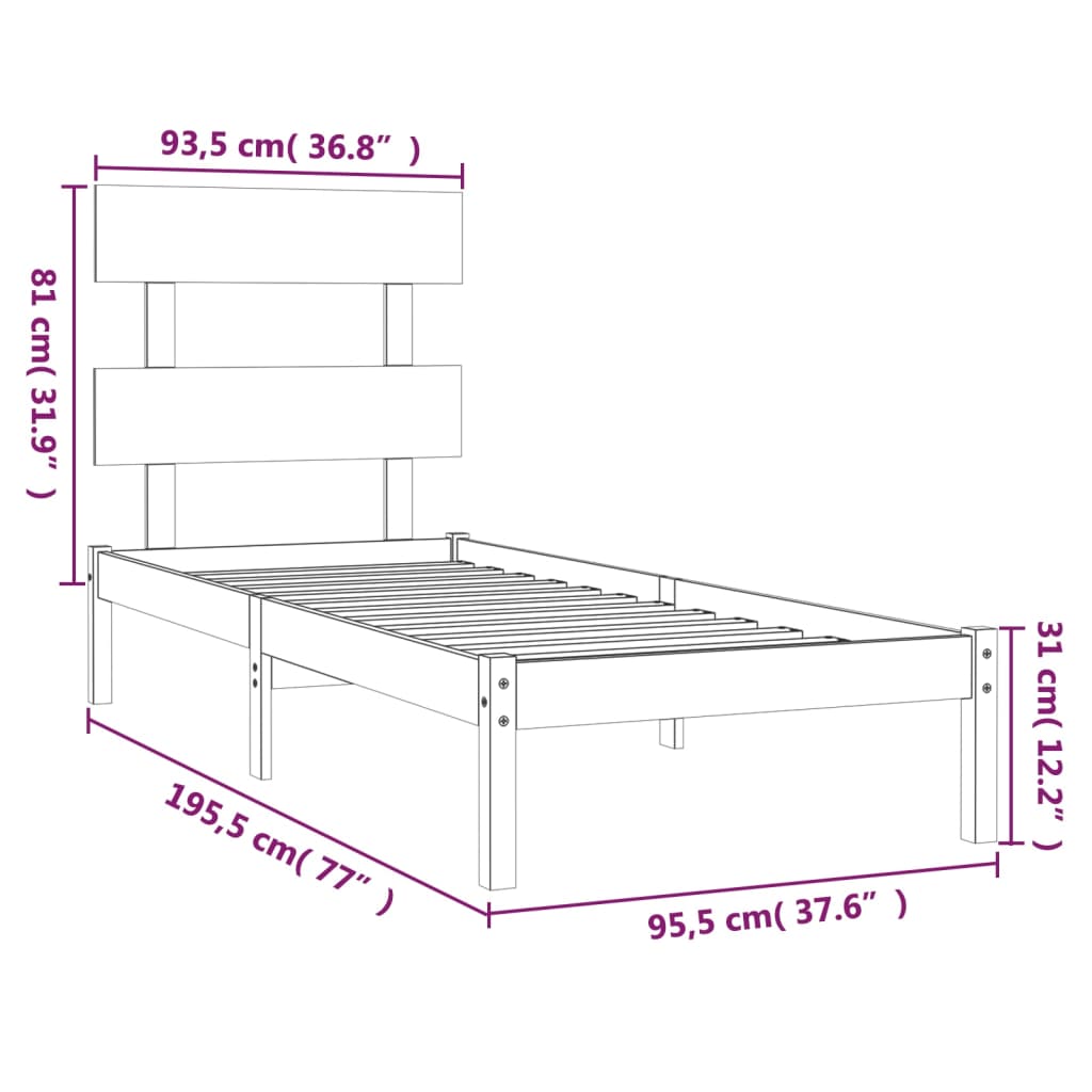 vidaXL Bed Frame without Mattress Black 90x190 cm Single Solid Wood