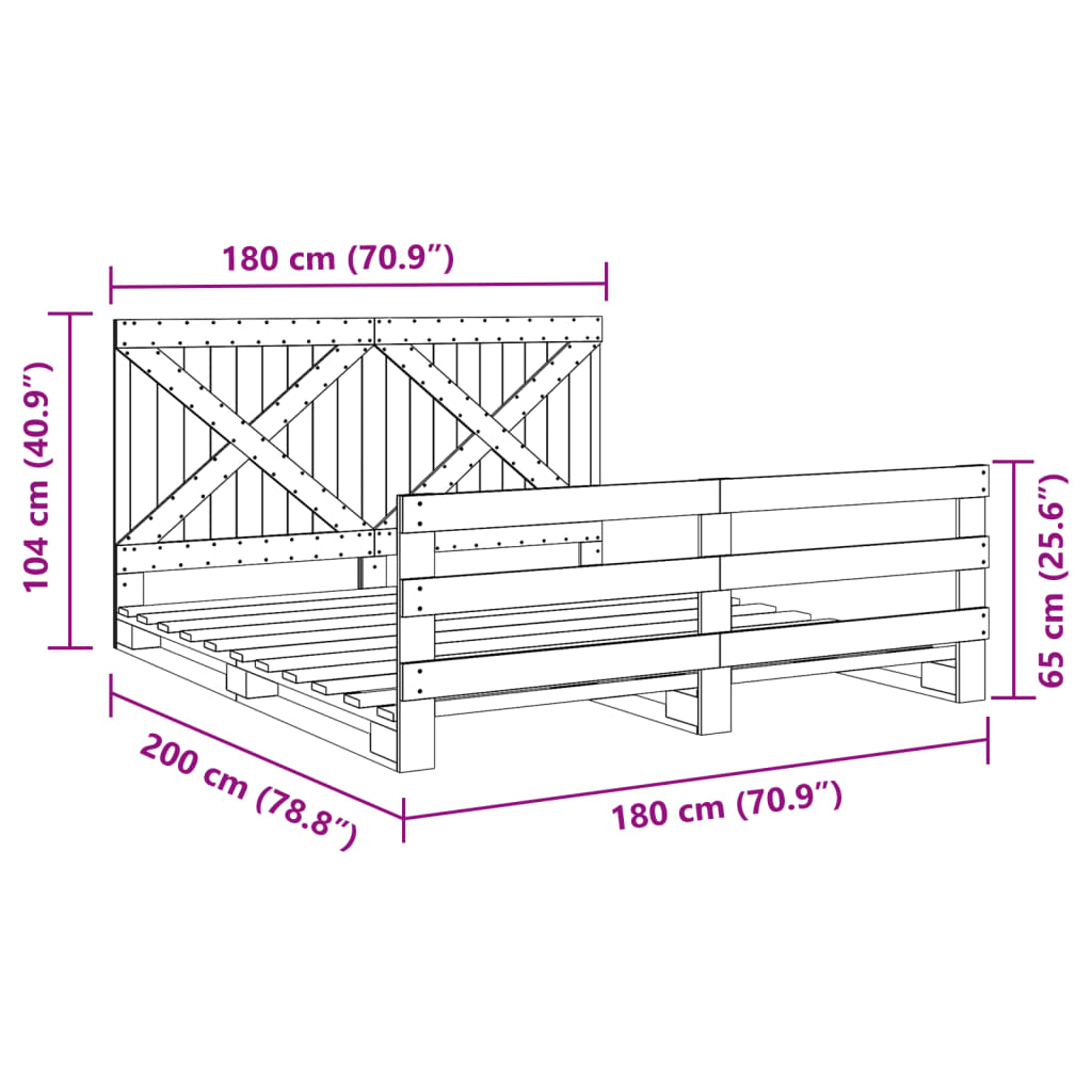 vidaXL Bed Frame without Mattress with Headboard 180x200 cm Super King Solid Wood