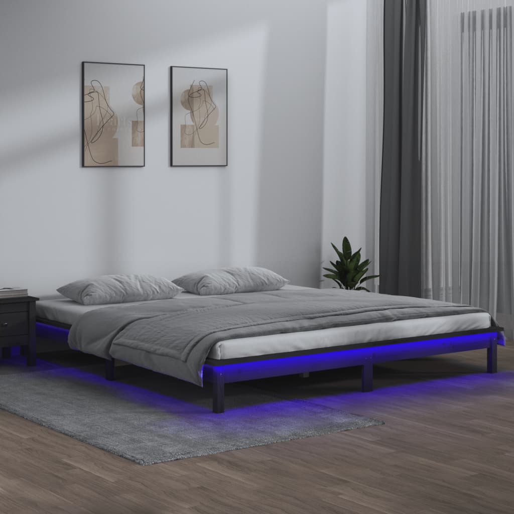 vidaXL LED Bed Frame without Mattress Grey 160x200 cm Solid Wood