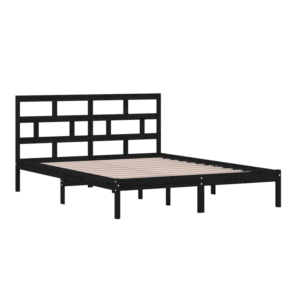 vidaXL Bed Frame without Mattress Black King Size Solid Wood