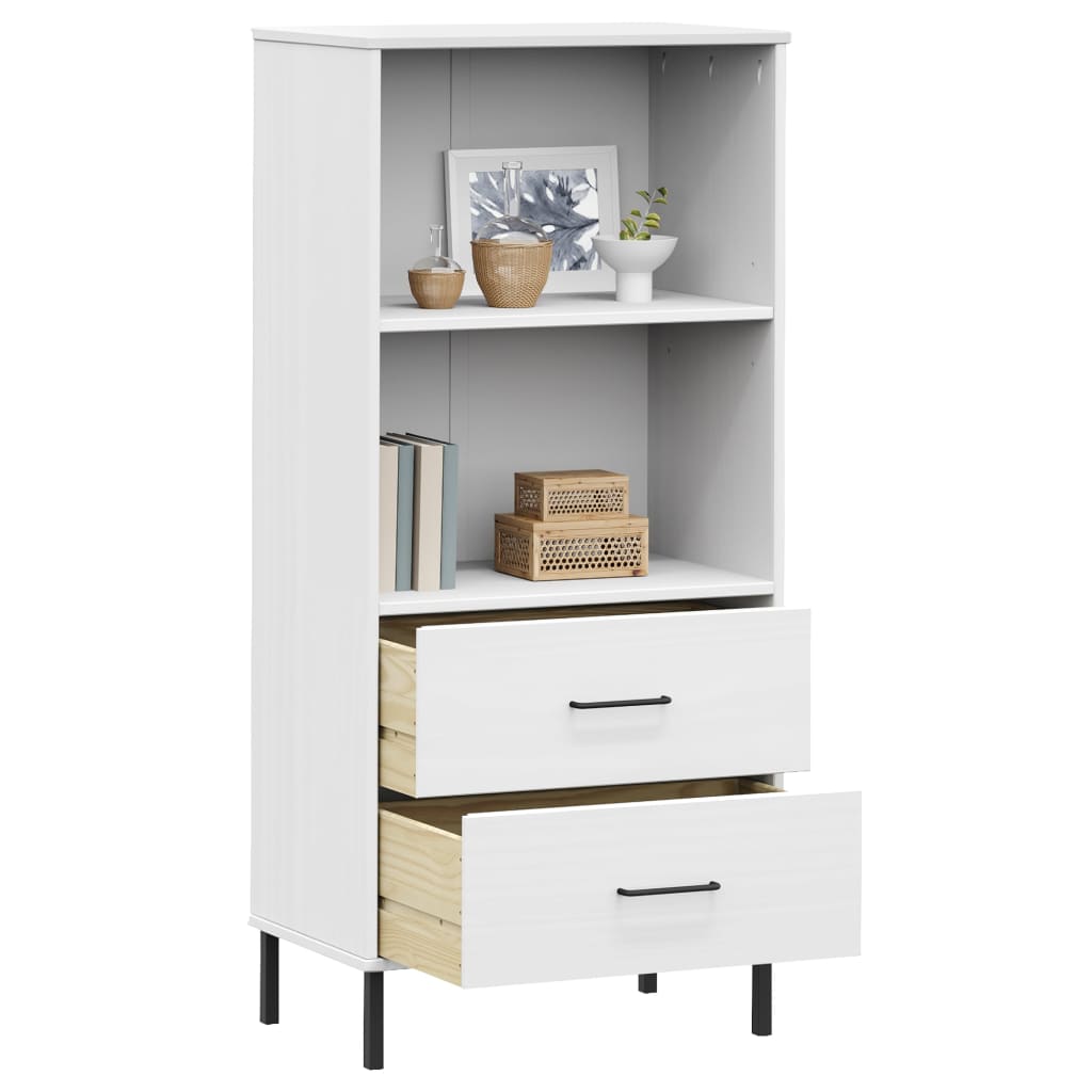 vidaXL Bookcase with 2 Drawers White 60x35x128.5 cm Solid Wood OSLO