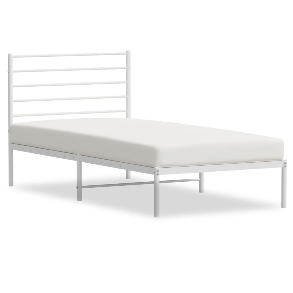 vidaXL Metal Bed Frame with Headboard White 90x200 cm