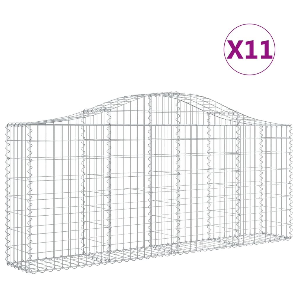 vidaXL Arched Gabion Baskets 11 pcs 200x30x80/100 cm Galvanised Iron