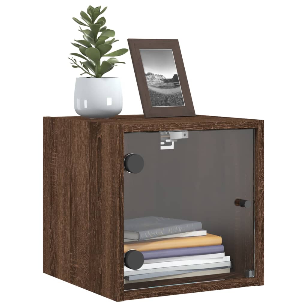 vidaXL Bedside Cabinet with Glass Door Brown Oak 35x37x35 cm