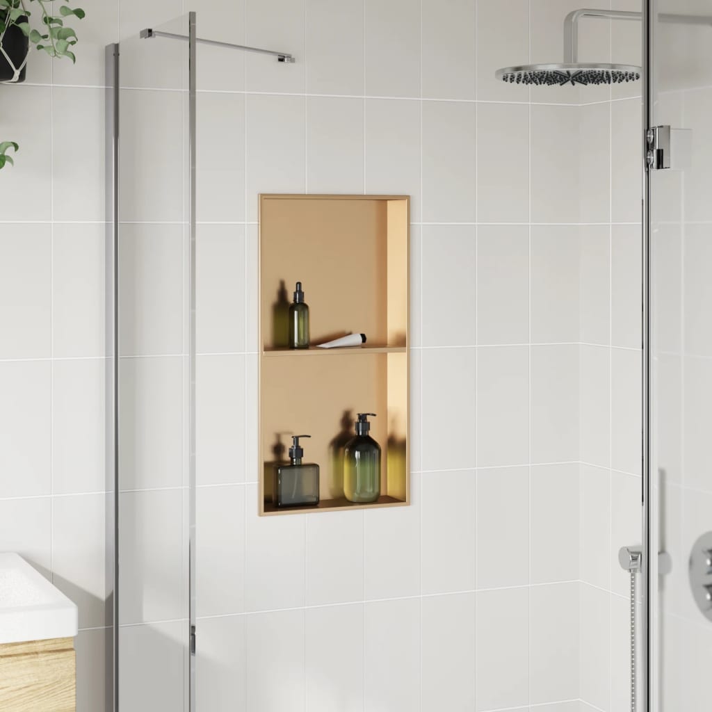 vidaXL Shower Niche Brushed Gold 32x62x9 cm Stainless Steel