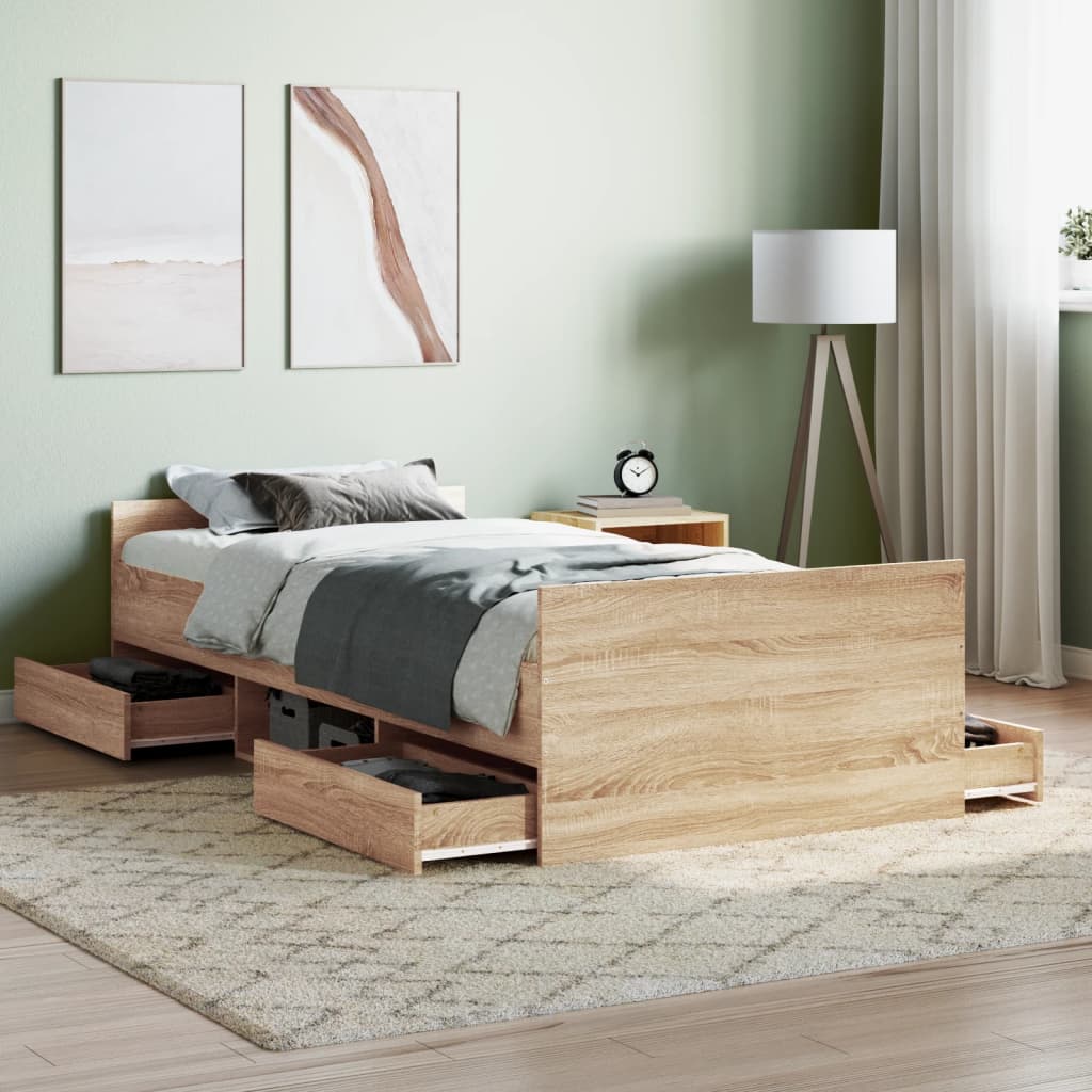 vidaXL Bed Frame without Mattress Sonoma Oak 100x200 cm