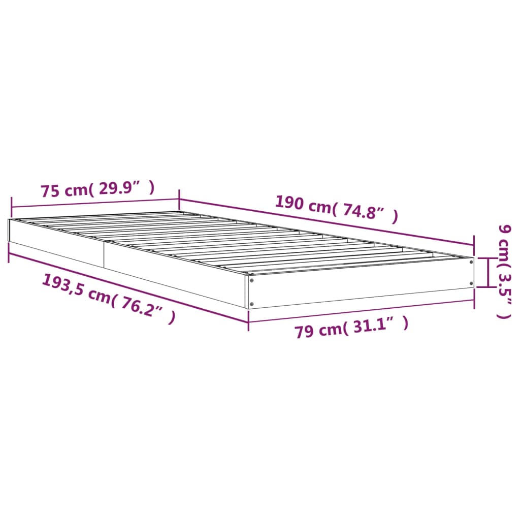 vidaXL Bed Frame without Mattress Honey Brown 75x190 cm Small Single Solid Wood Pine