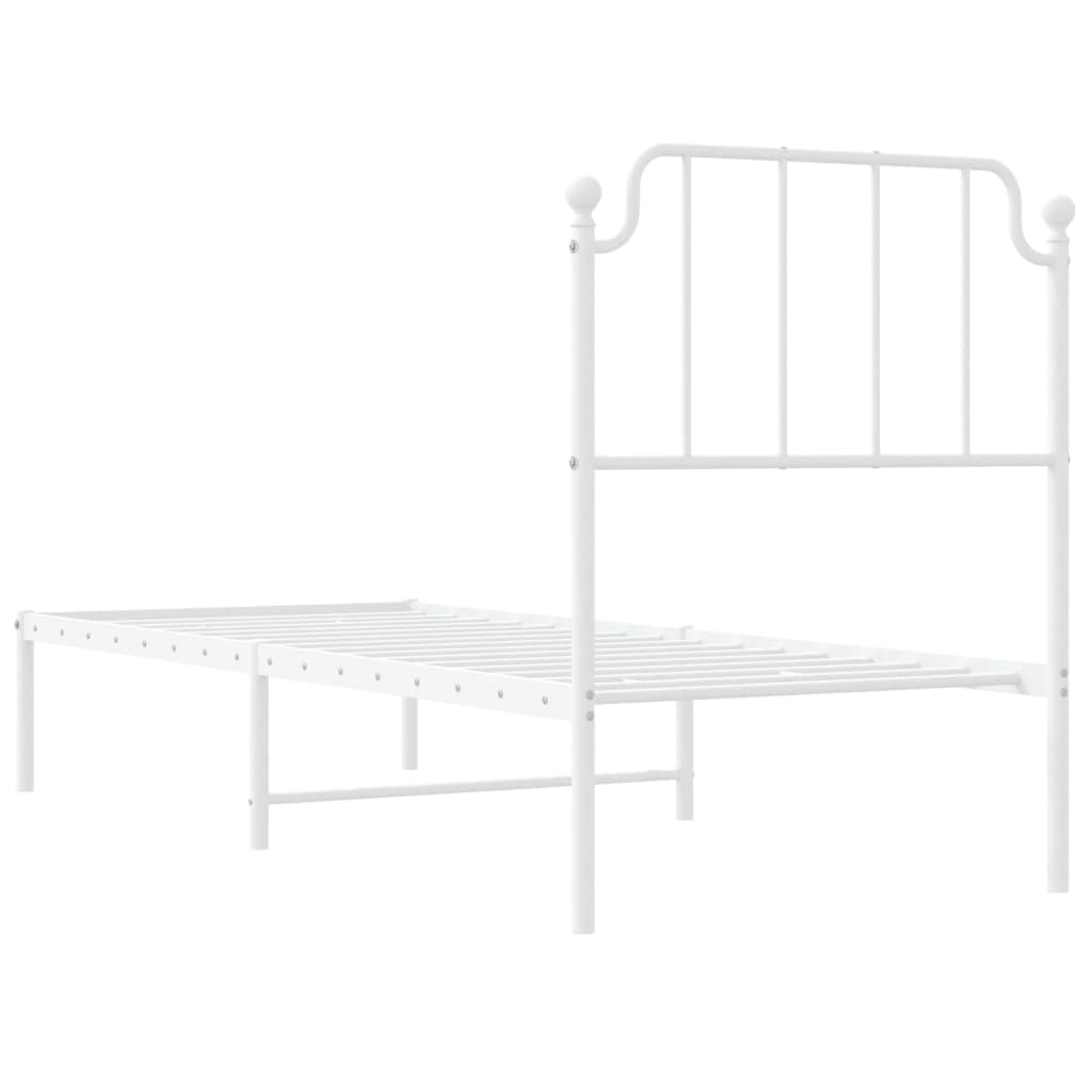 vidaXL Metal Bed Frame without Mattress with Headboard White 75x190 cm Small Single