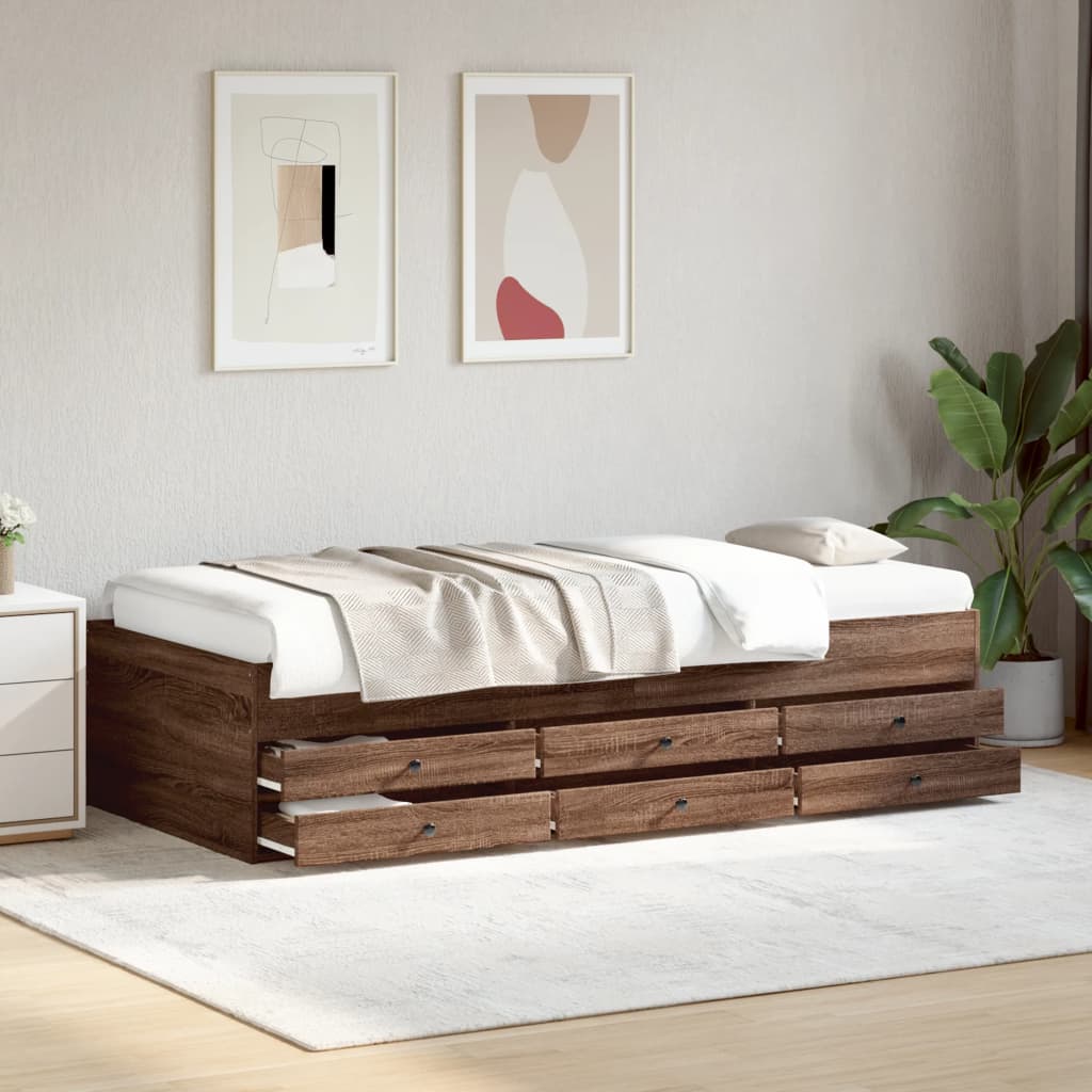 vidaXL Daybed with Drawers without Mattress Brown Oak 75x190 cm Small Single