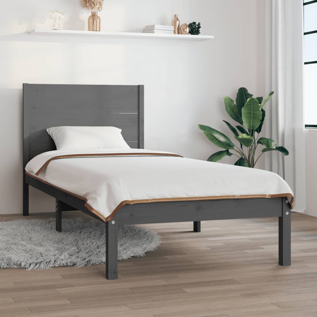 vidaXL Bed Frame without Mattress Grey 90x200 cm Solid Wood Pine